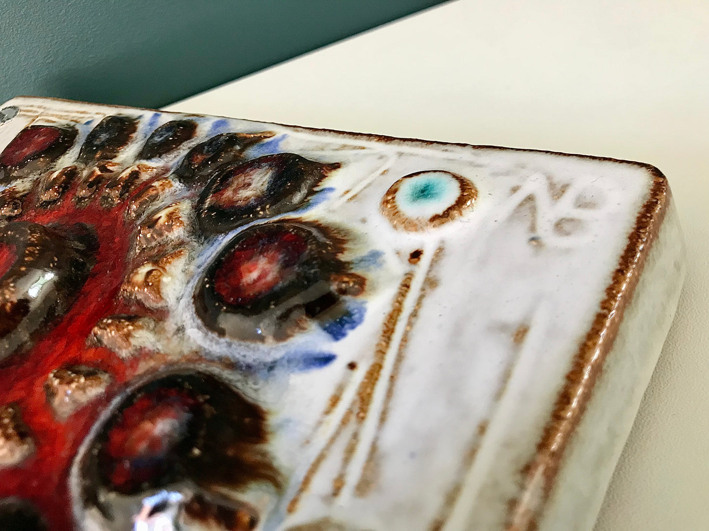Soholm Pottery Danish Ceramic Wall Relief Turquoise Retro Vintage 1960s 1970s