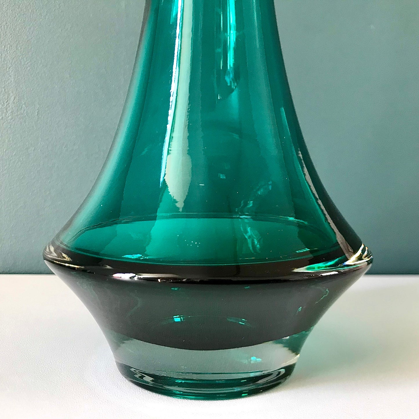 Riihimaki Turquoise Aqua Green Glass Vase Rocket 1960s 1970s Vintage Scandinavian Finnish Retro Present Emerald Gifts