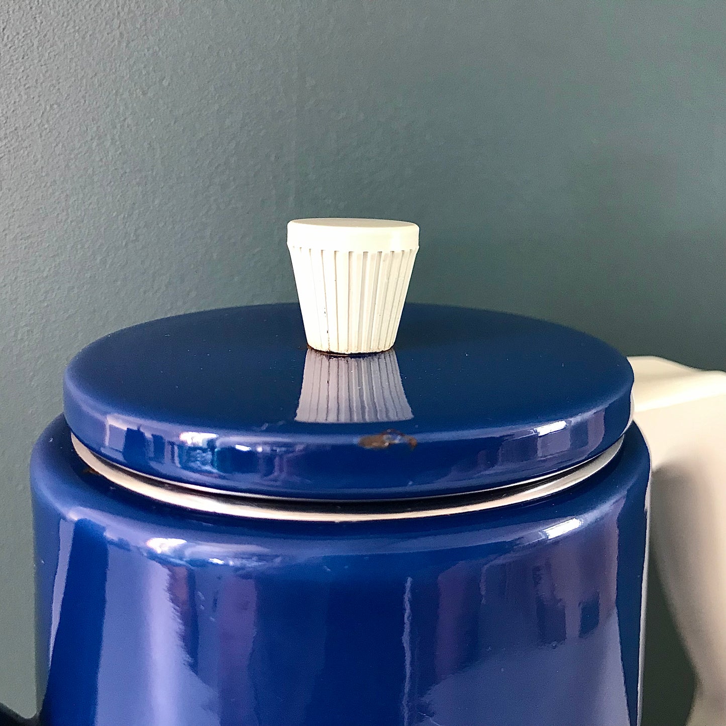 Vintage Blue Enamel Tulip Coffee Pot 1960s 1970s Scandinavian Scandi Style Design