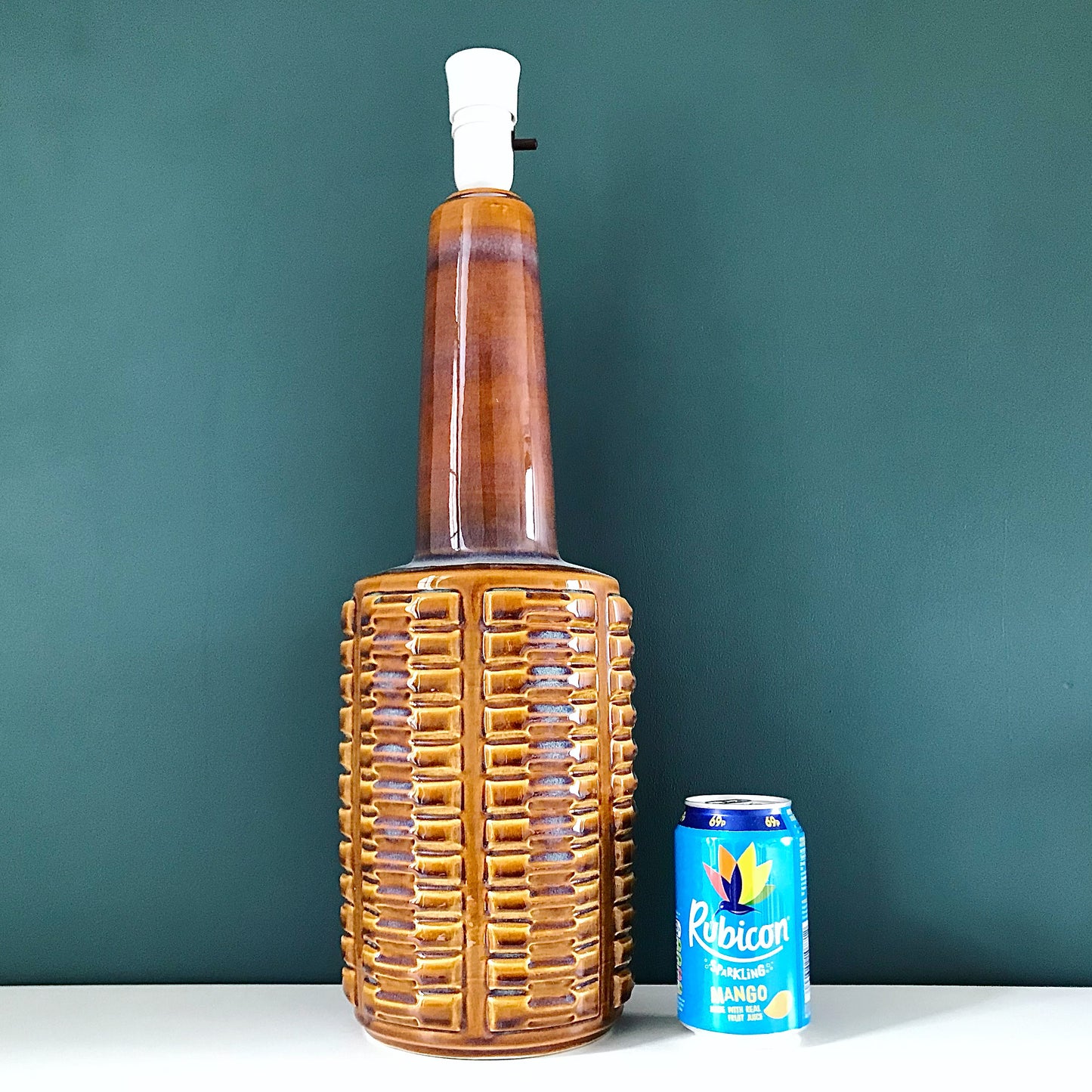 HUGE Soholm Pottery Amber Purple Danish Table Lamp 1960s Retro Scandinavian Light 1023