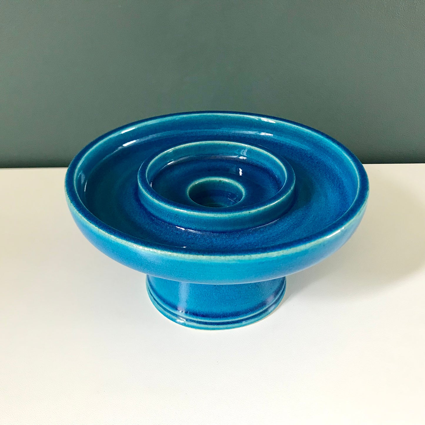 Kahler Danish Pottery Turquoise Blue Ceramic Candle Holder 1960s 1970s
