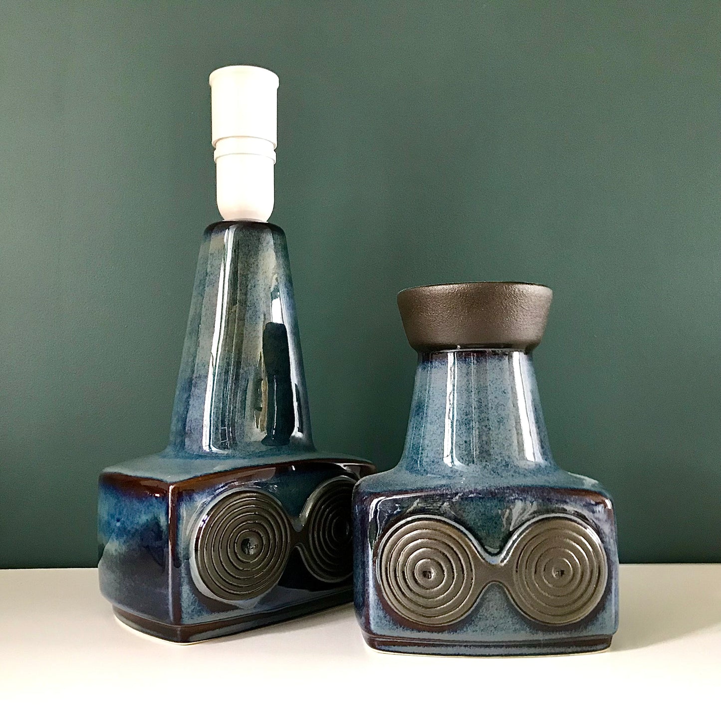 Soholm Blue Danish Ceramic Table Lamp Vintage 1960s Retro Scandinavian Light 1095