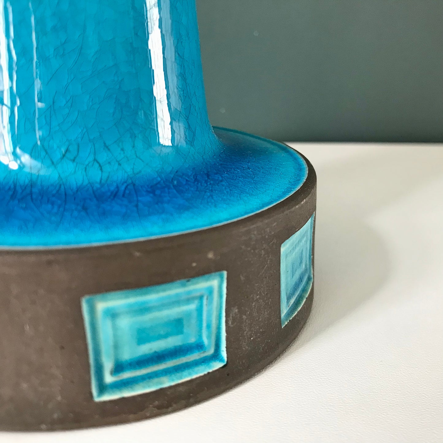 Vintage Danish Turquoise Teal Blue Ceramic Table Lamp Light 1960s 1970s