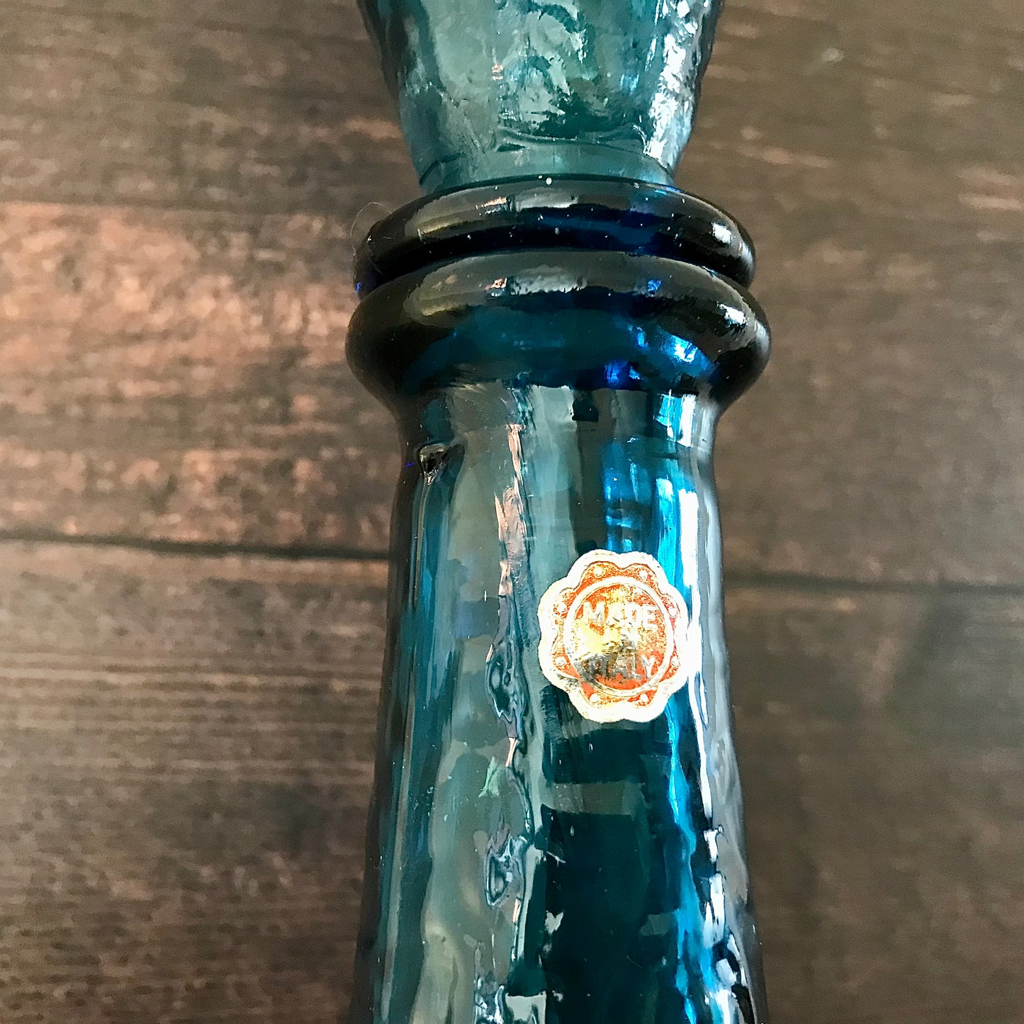 Empoli Italian Teal Blue Glass Genie Bottle 1950s 1960s