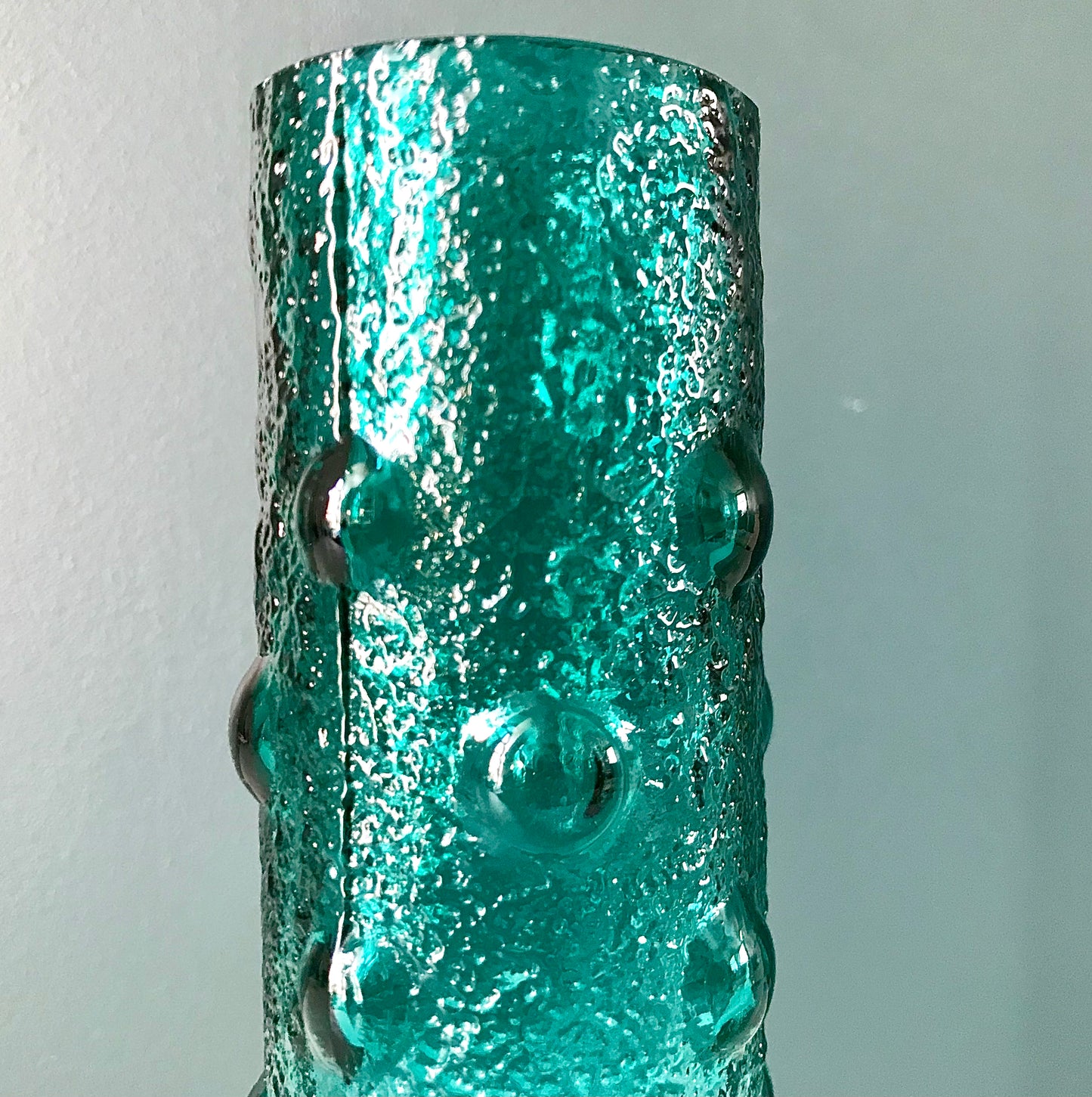 Riihimaki Finnish Turquoise Aqua Emerald Jade Green Glass Vase 1960s 1970s 1462