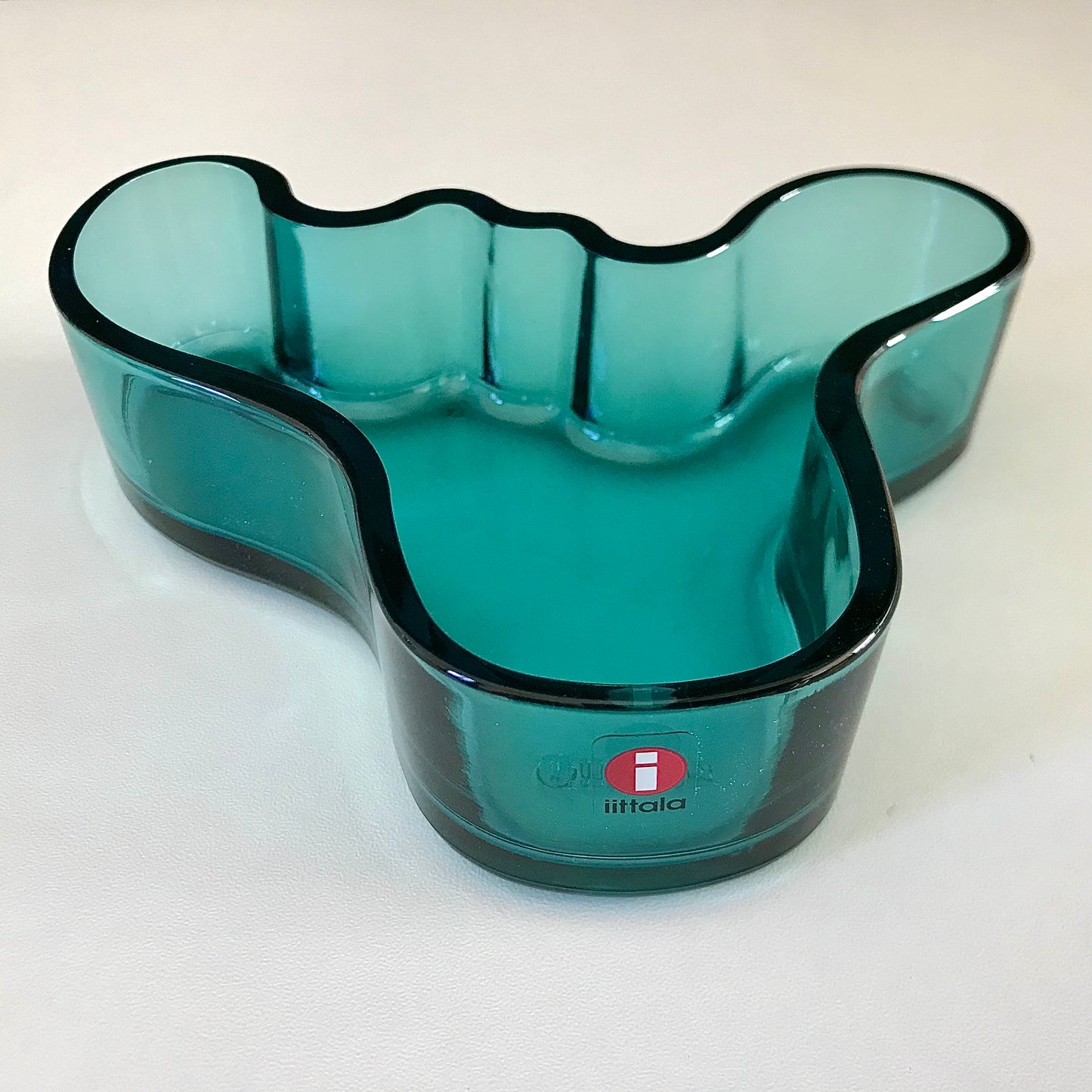 Boxed Iittala Alvar Aalto Savoy Petrol Blue Glass Dish 136mm Scandinavian Iconic Design