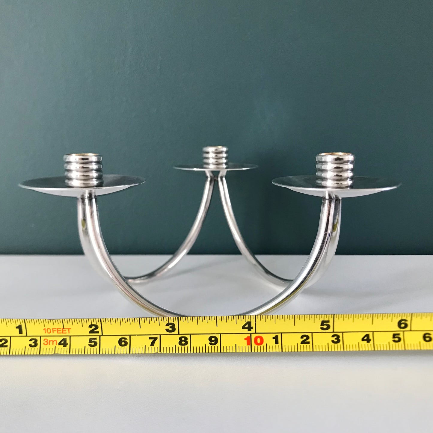 Vintage Danish Silver Candle Holder Candleabra 3 Prong Modernist 1950s 1960s