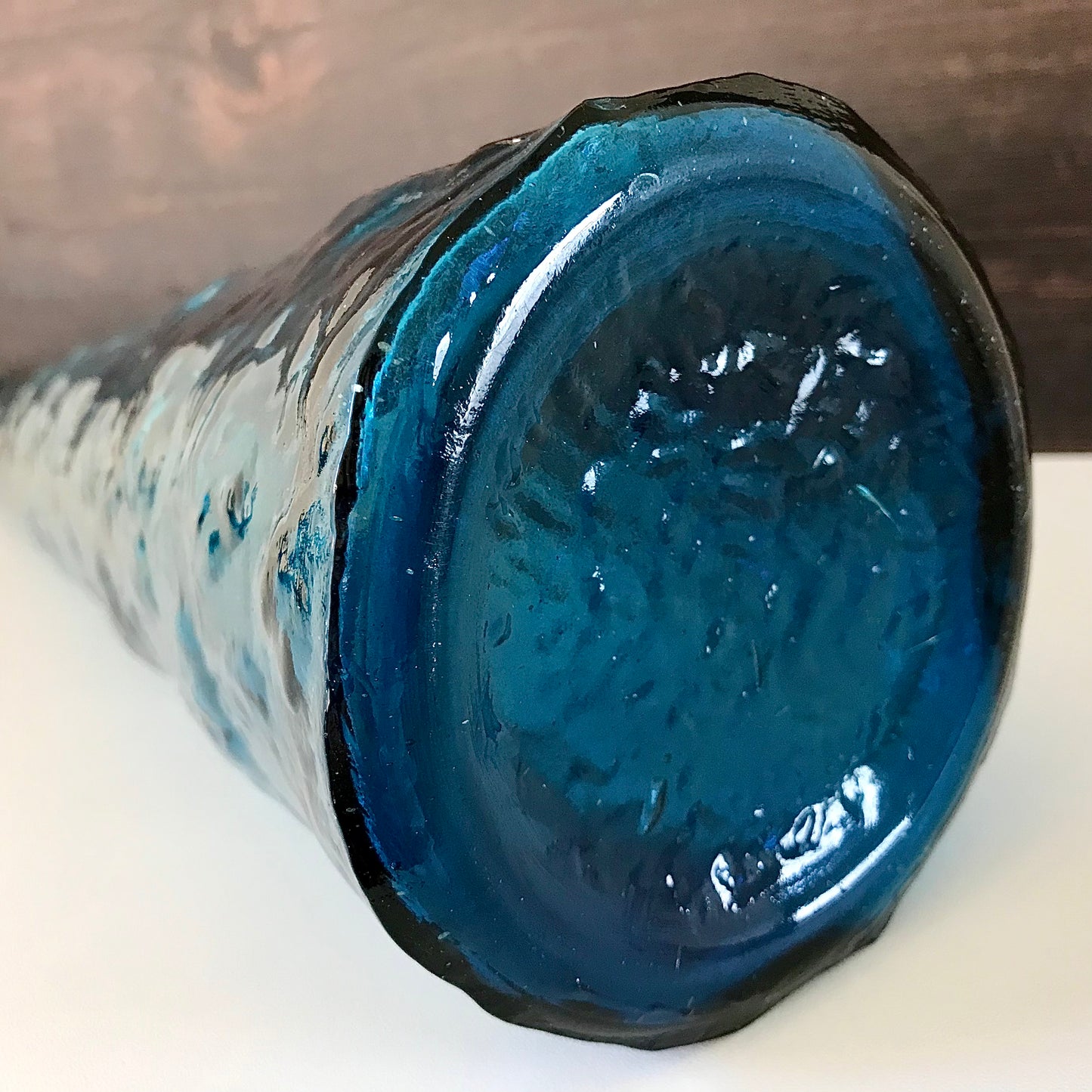 Empoli Italian Teal Blue Glass Genie Bottle 1950s 1960s