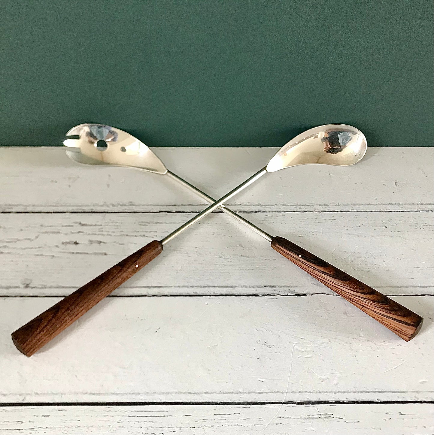 Danish Silver Teak Wood Serving Utensils Scandinavian Design Scandi Style Vintage Gifts Present