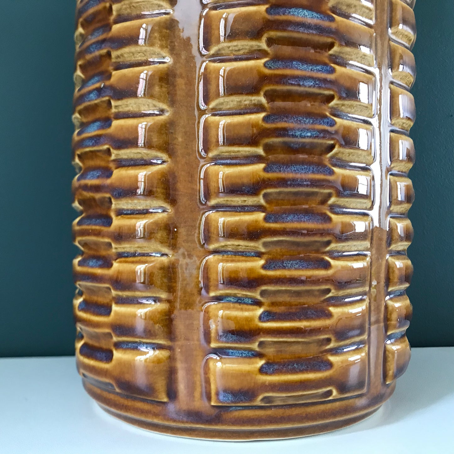 HUGE Soholm Pottery Amber Purple Danish Table Lamp 1960s Retro Scandinavian Light 1023