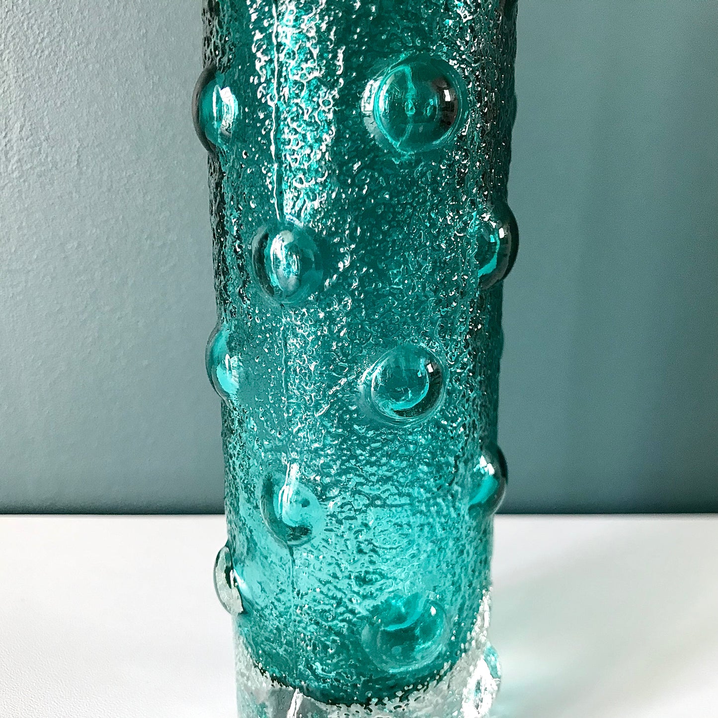 Riihimaki Finnish Turquoise Aqua Emerald Jade Green Glass Vase 1960s 1970s 1462