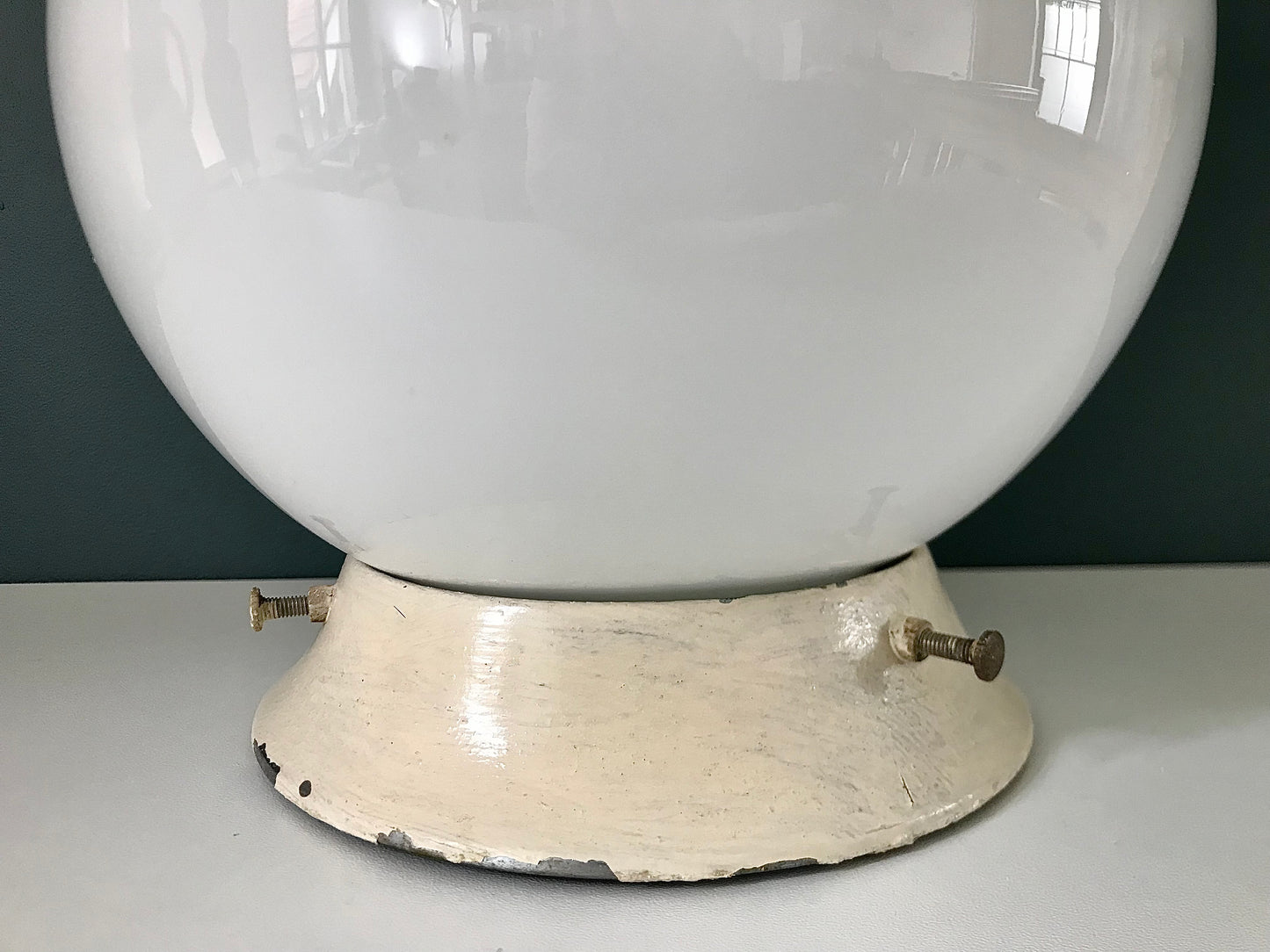 Vintage British Opal White Glass Ball Flush Ceiling Lamp Light 1950s 1960s - UK ONLY