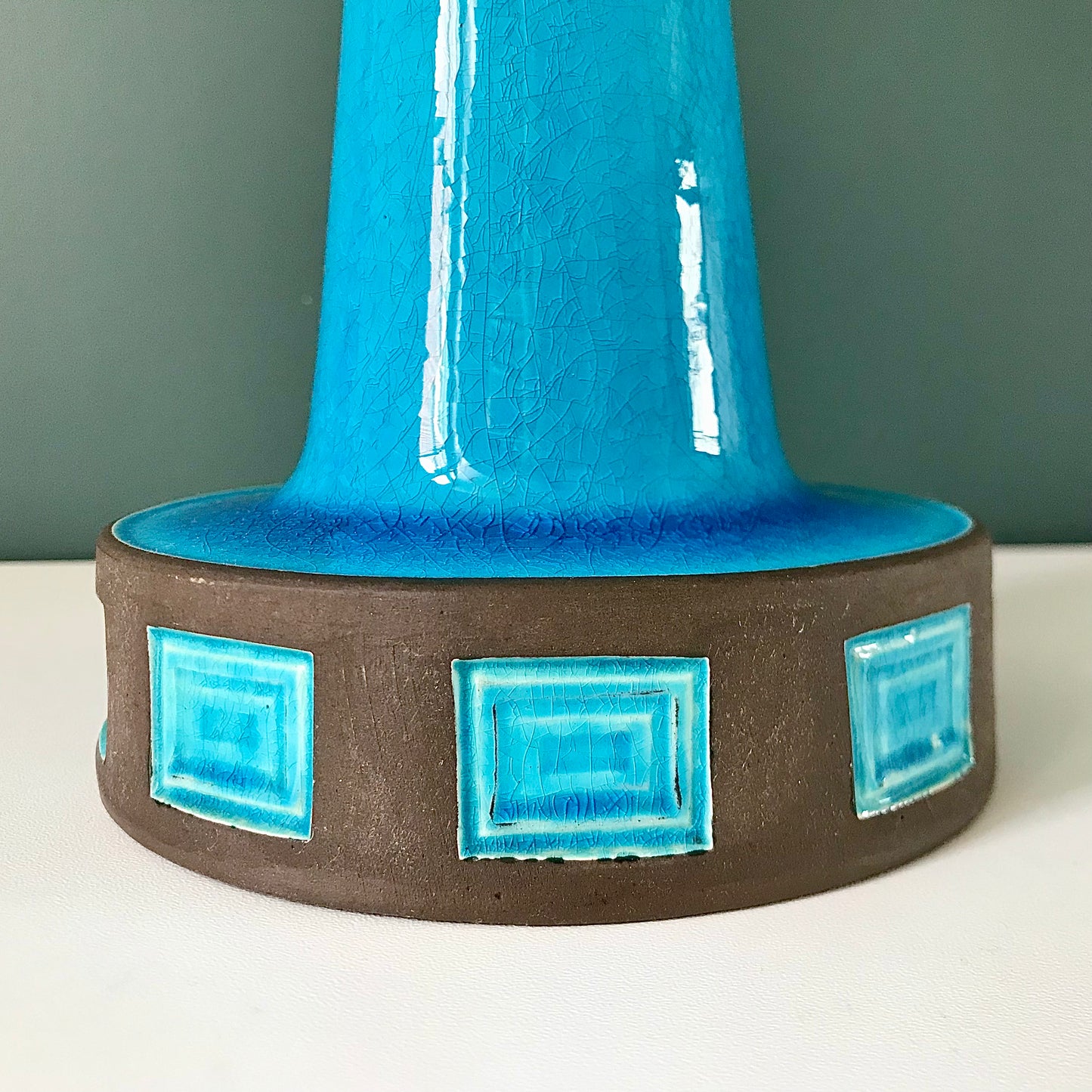 Vintage Danish Turquoise Teal Blue Ceramic Table Lamp Light 1960s 1970s