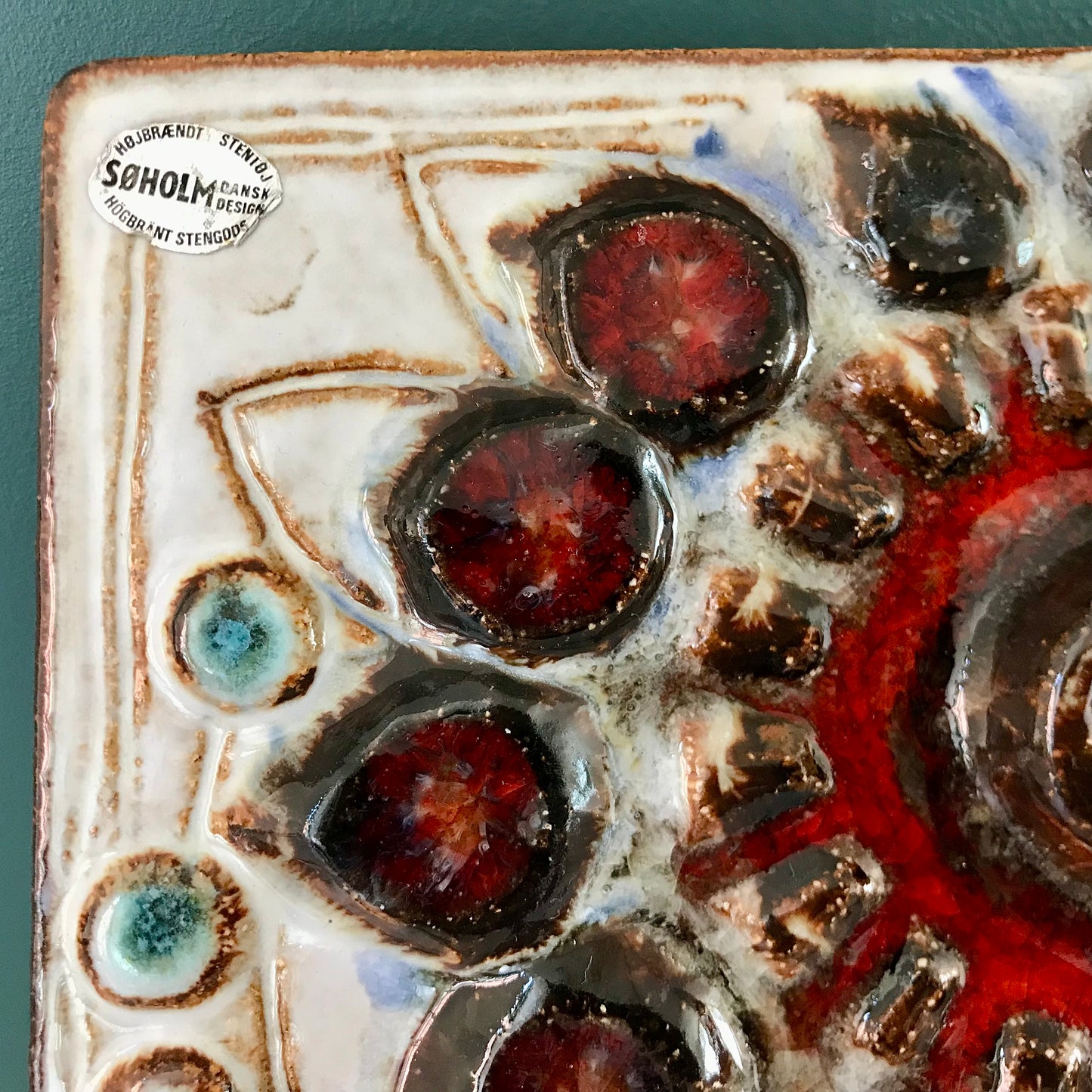 Soholm Pottery Danish Ceramic Wall Relief Turquoise Retro Vintage 1960s 1970s