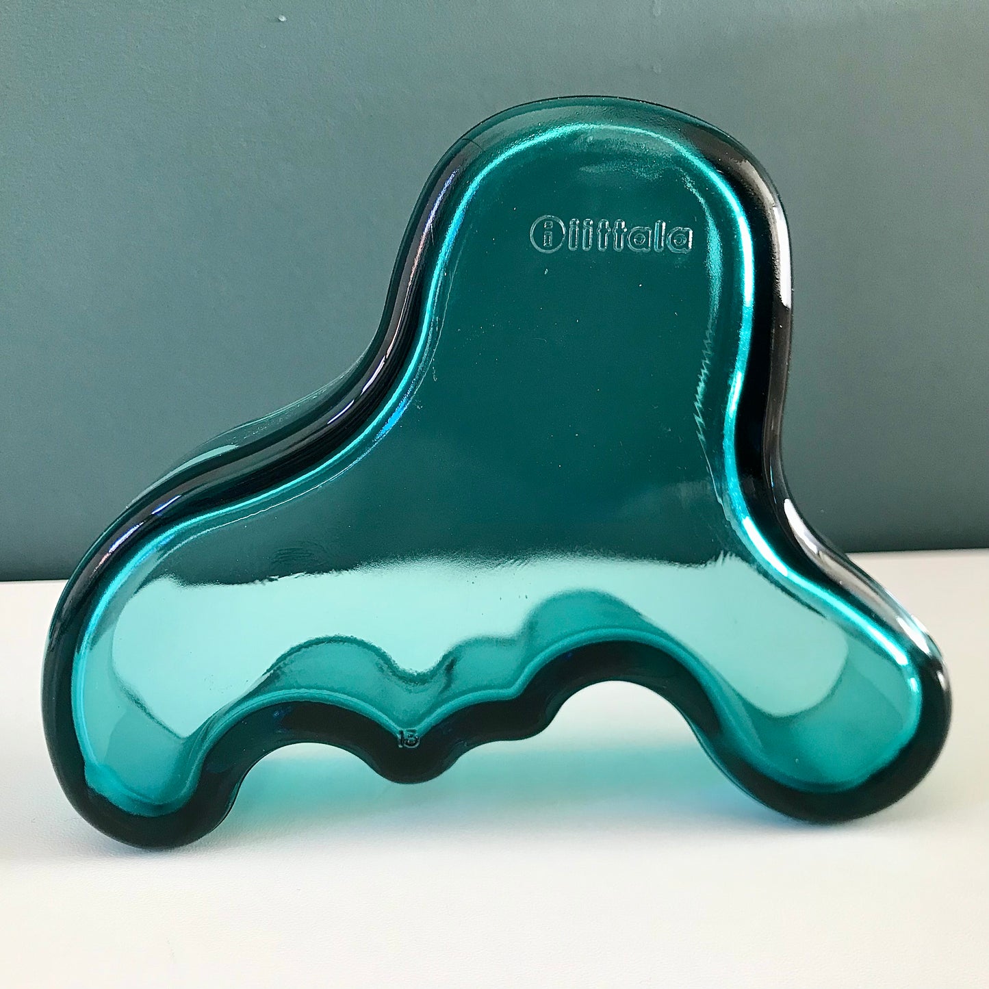 Boxed Iittala Alvar Aalto Savoy Petrol Blue Glass Dish 136mm Scandinavian Iconic Design