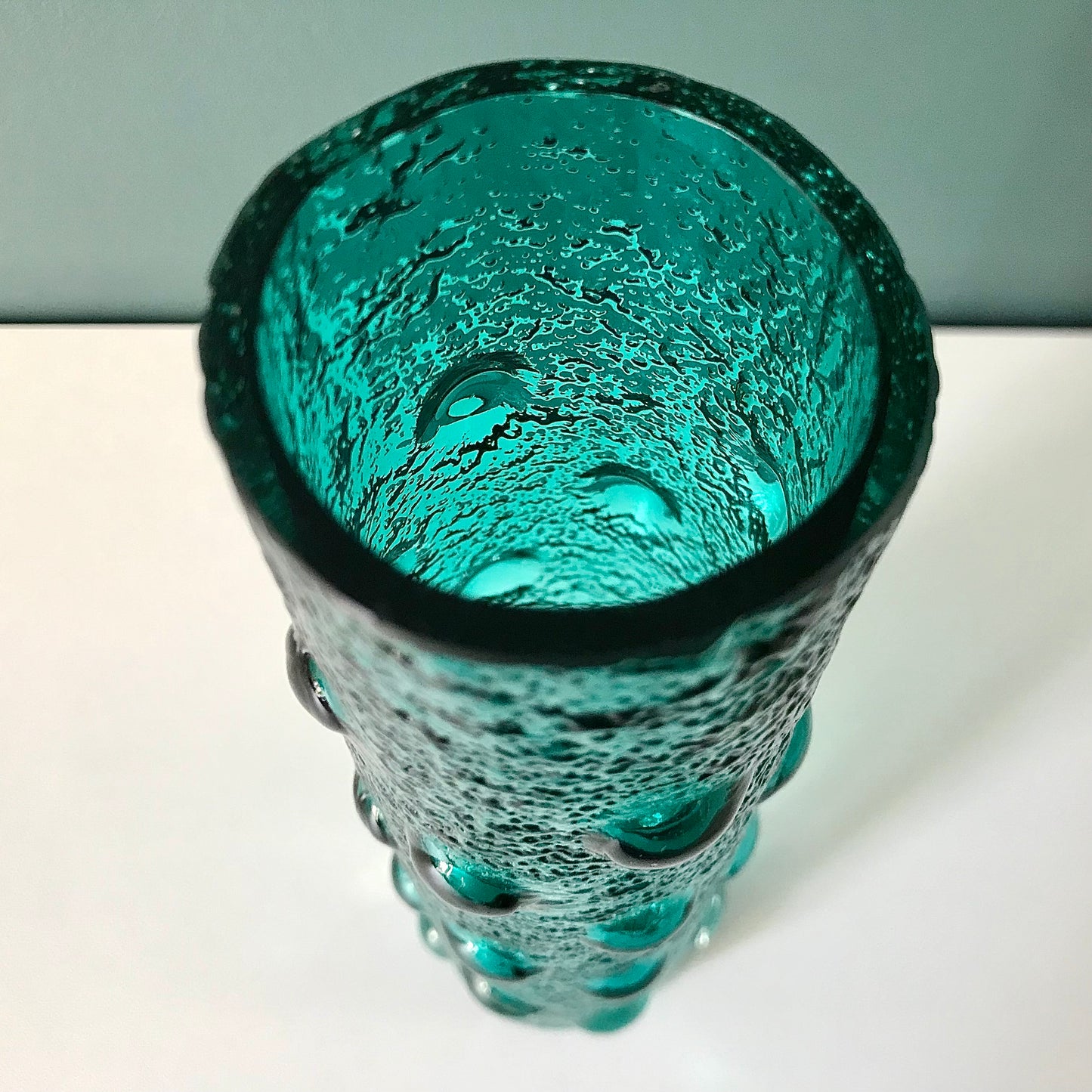 Riihimaki Finnish Turquoise Aqua Emerald Jade Green Glass Vase 1960s 1970s 1462