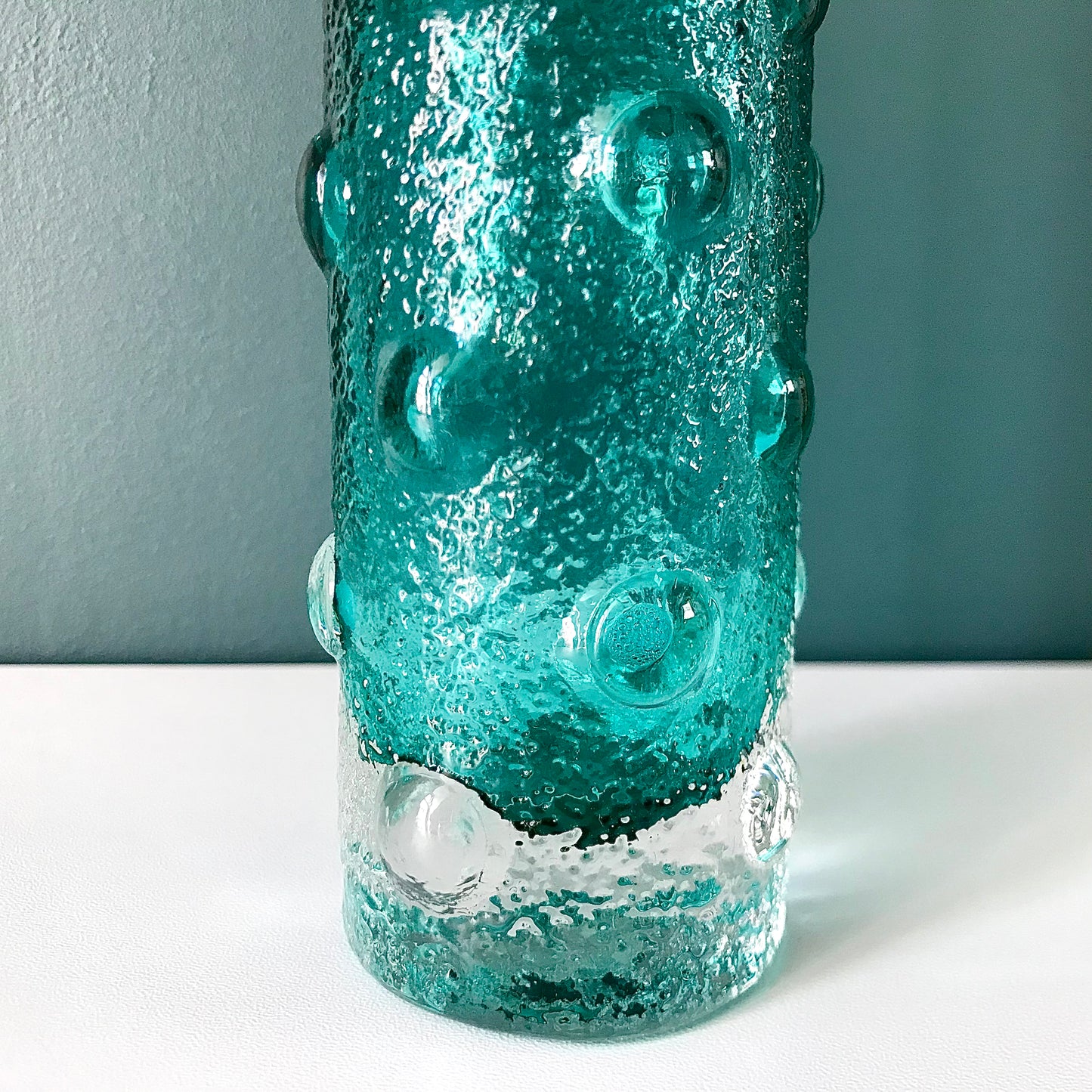 Riihimaki Finnish Turquoise Aqua Emerald Jade Green Glass Vase 1960s 1970s 1462