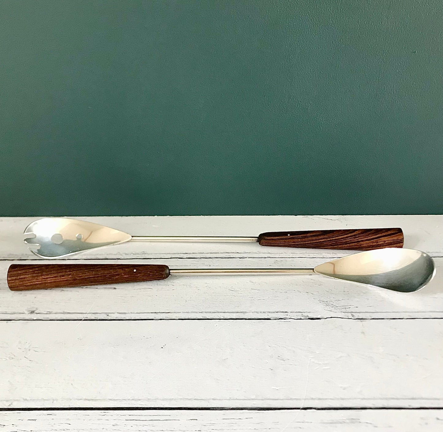 Danish Silver Teak Wood Serving Utensils Scandinavian Design Scandi Style Vintage Gifts Present