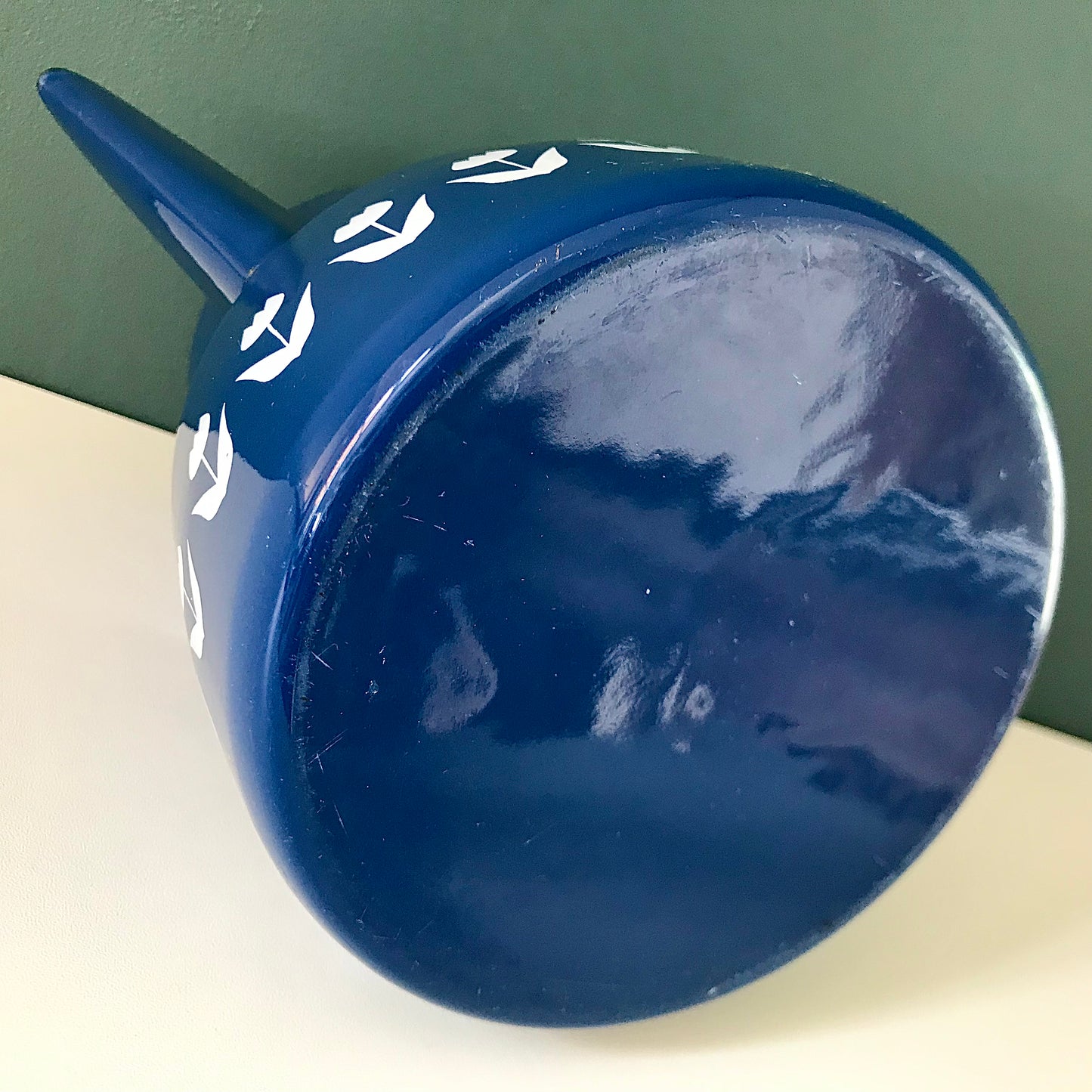 Vintage Blue Enamel Tulip Coffee Pot 1960s 1970s Scandinavian Scandi Style Design