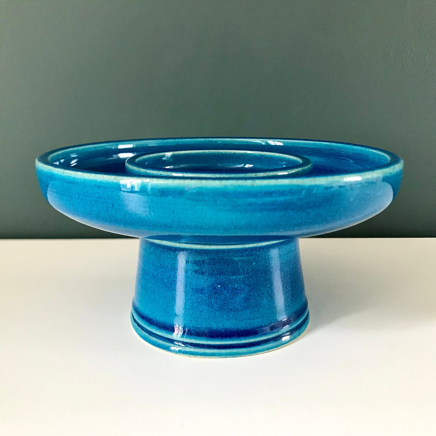 Kahler Danish Pottery Turquoise Blue Ceramic Candle Holder 1960s 1970s