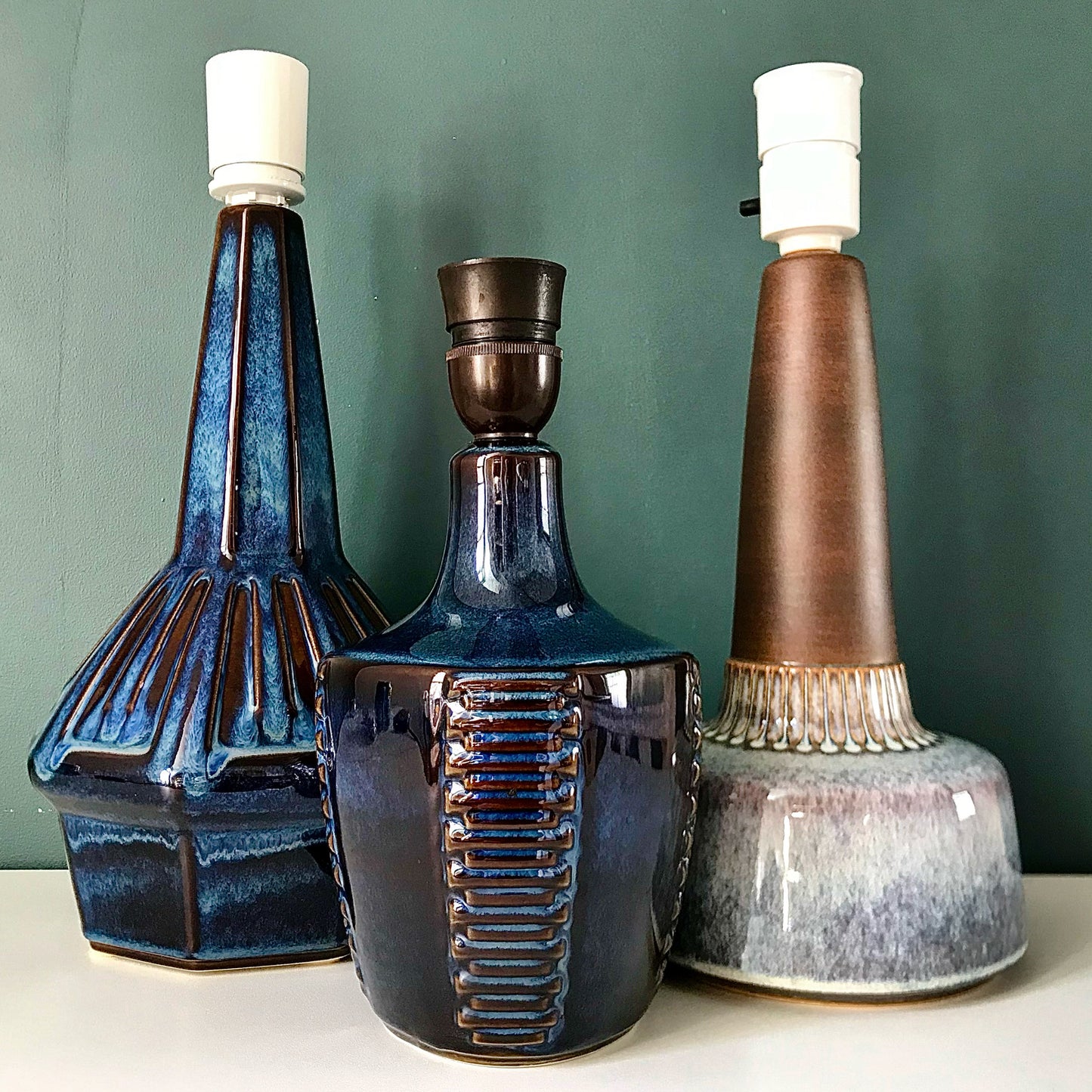 Soholm Pottery Mid Blue Danish Table Lamp 1960s Retro Scandinavian Light 1055