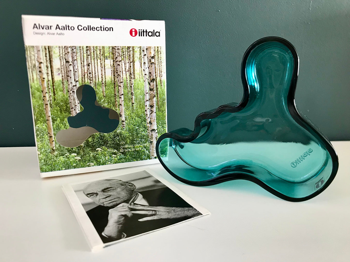 Boxed Iittala Alvar Aalto Savoy Petrol Blue Glass Dish 136mm Scandinavian Iconic Design