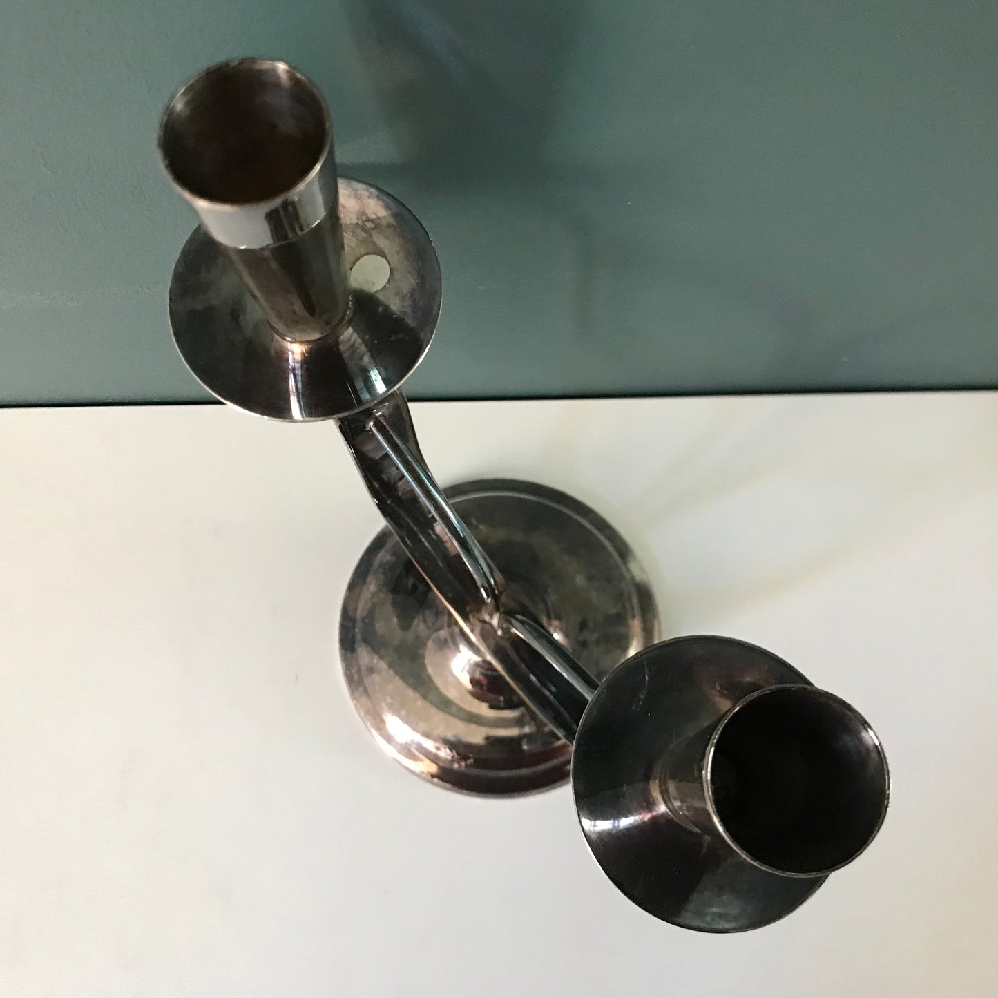 Vintage Danish Berg Silver Candle Holder Candleabra Modernist 1950s 1960s Asymmetric