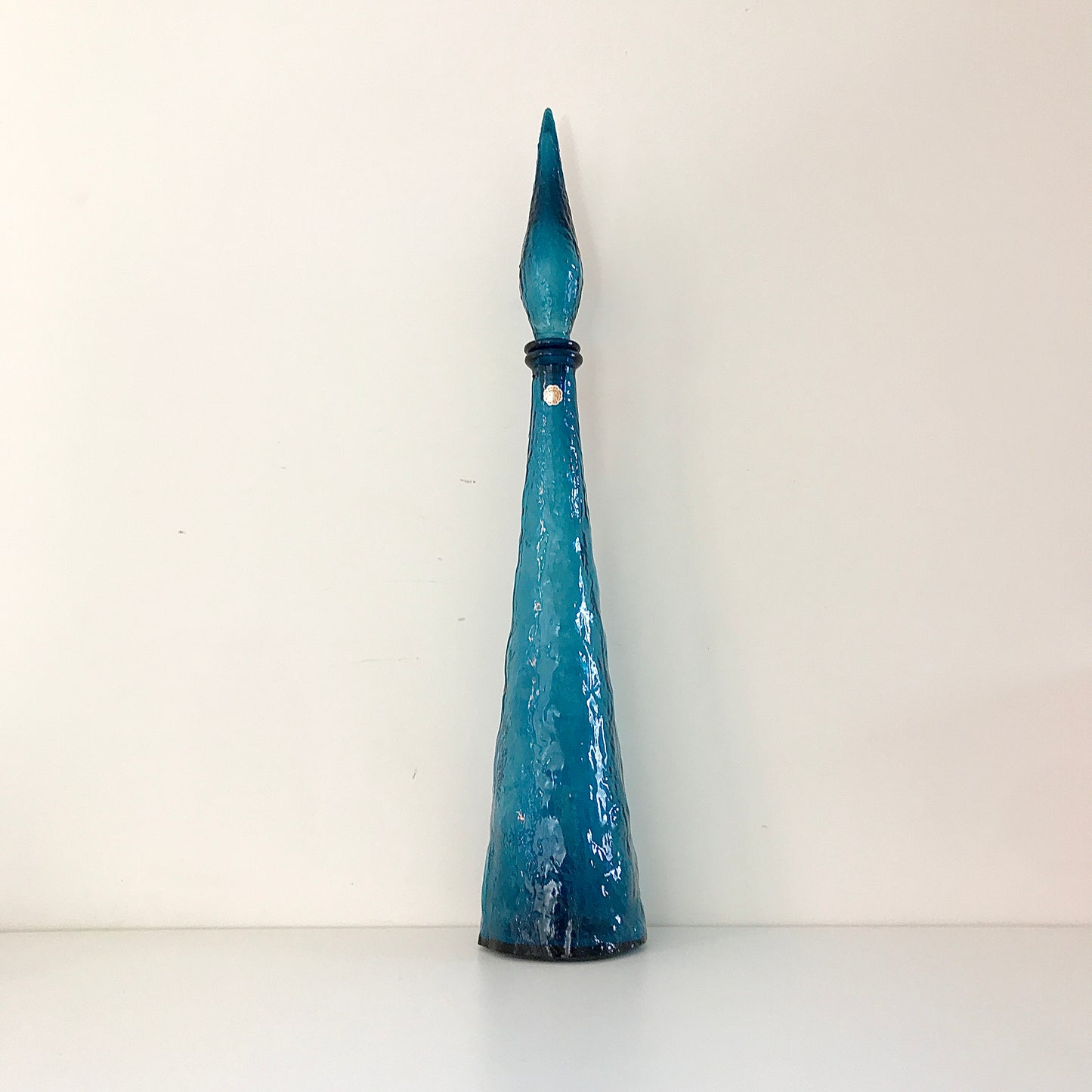 Empoli Italian Teal Blue Glass Genie Bottle 1950s 1960s