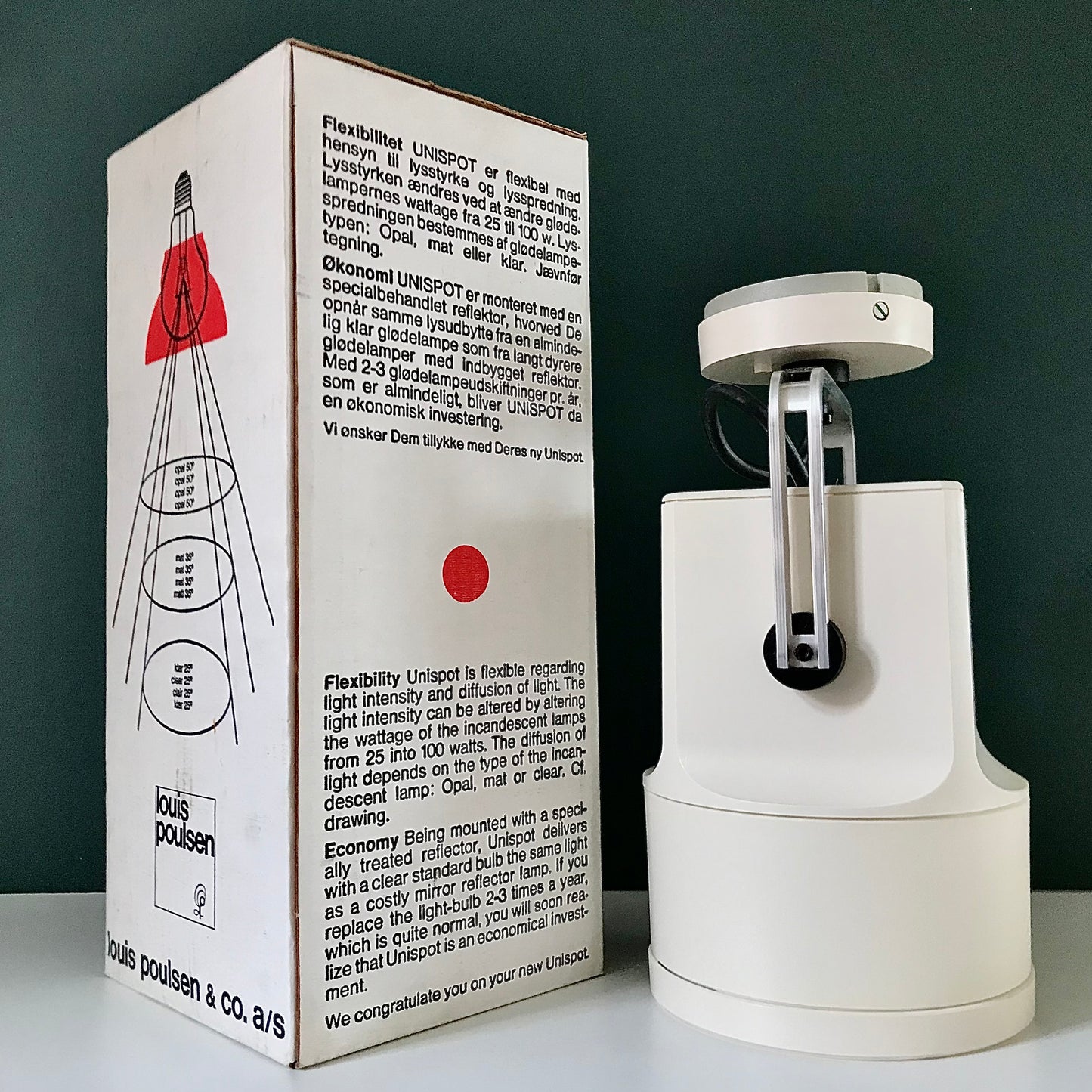 Louis Poulsen Danish White Unispot Storebror Spotlight Wall Lamp Sconce Industrial 1970s Retro Table Light