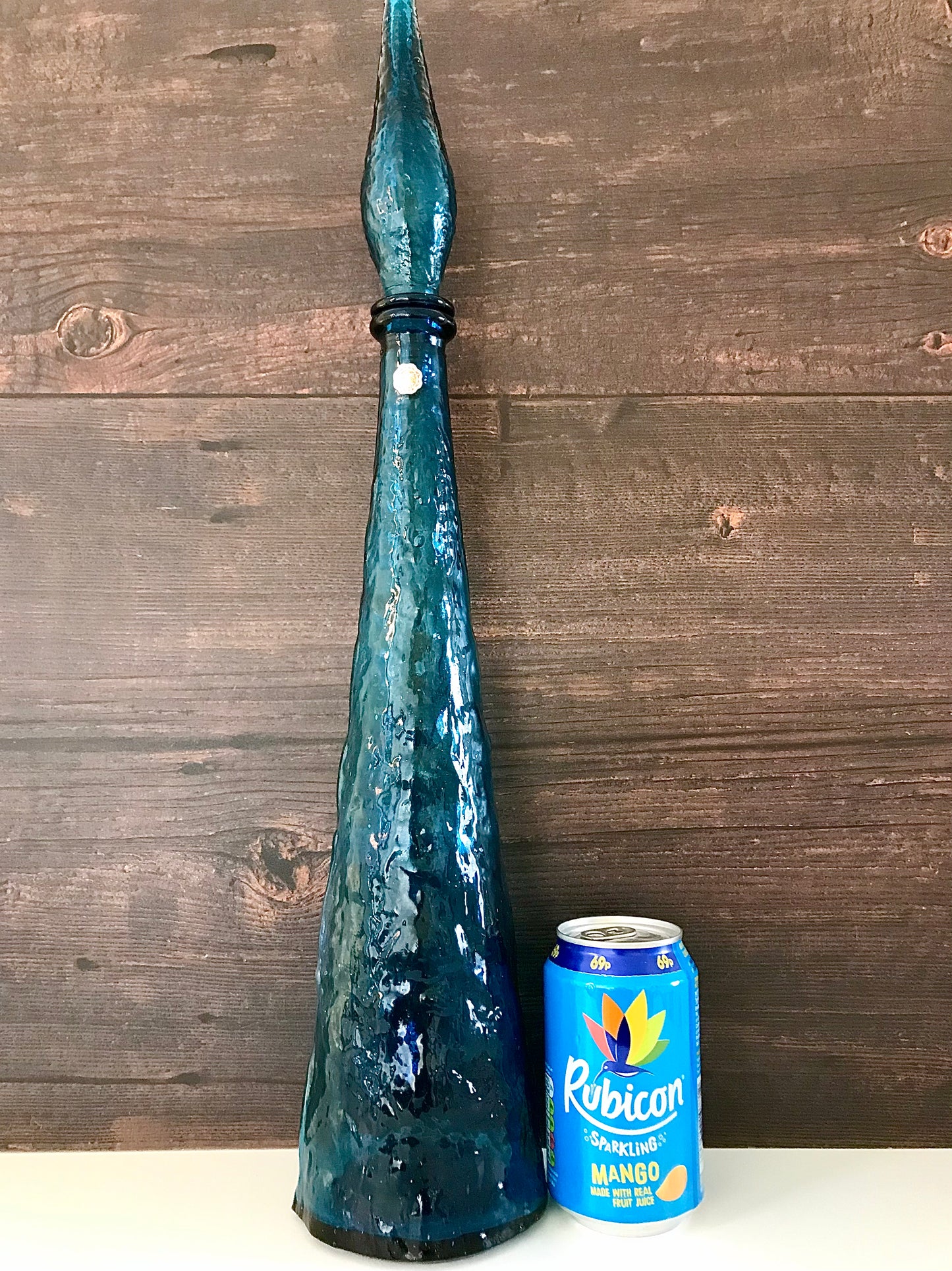 Empoli Italian Teal Blue Glass Genie Bottle 1950s 1960s