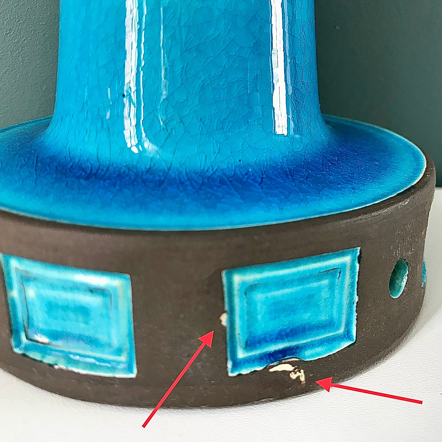 Vintage Danish Turquoise Teal Blue Ceramic Table Lamp Light 1960s 1970s