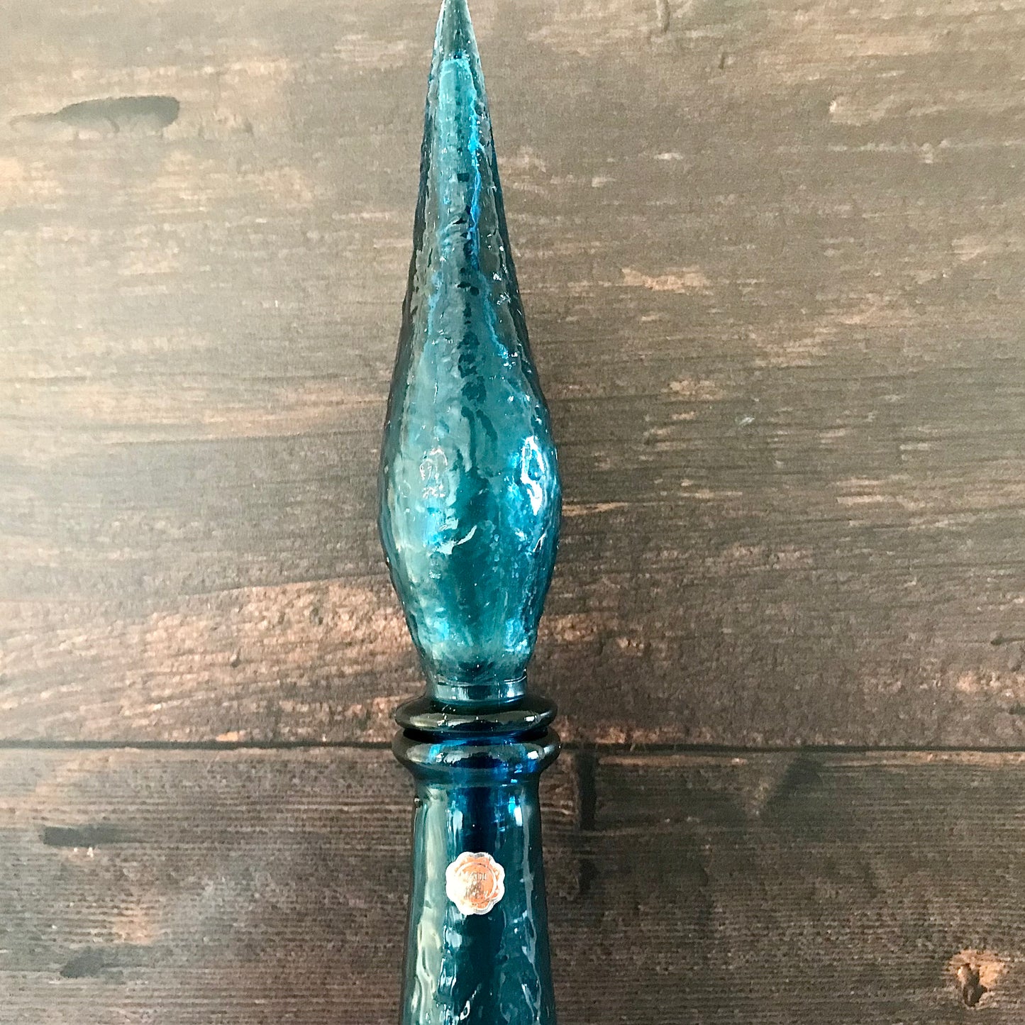 Empoli Italian Teal Blue Glass Genie Bottle 1950s 1960s