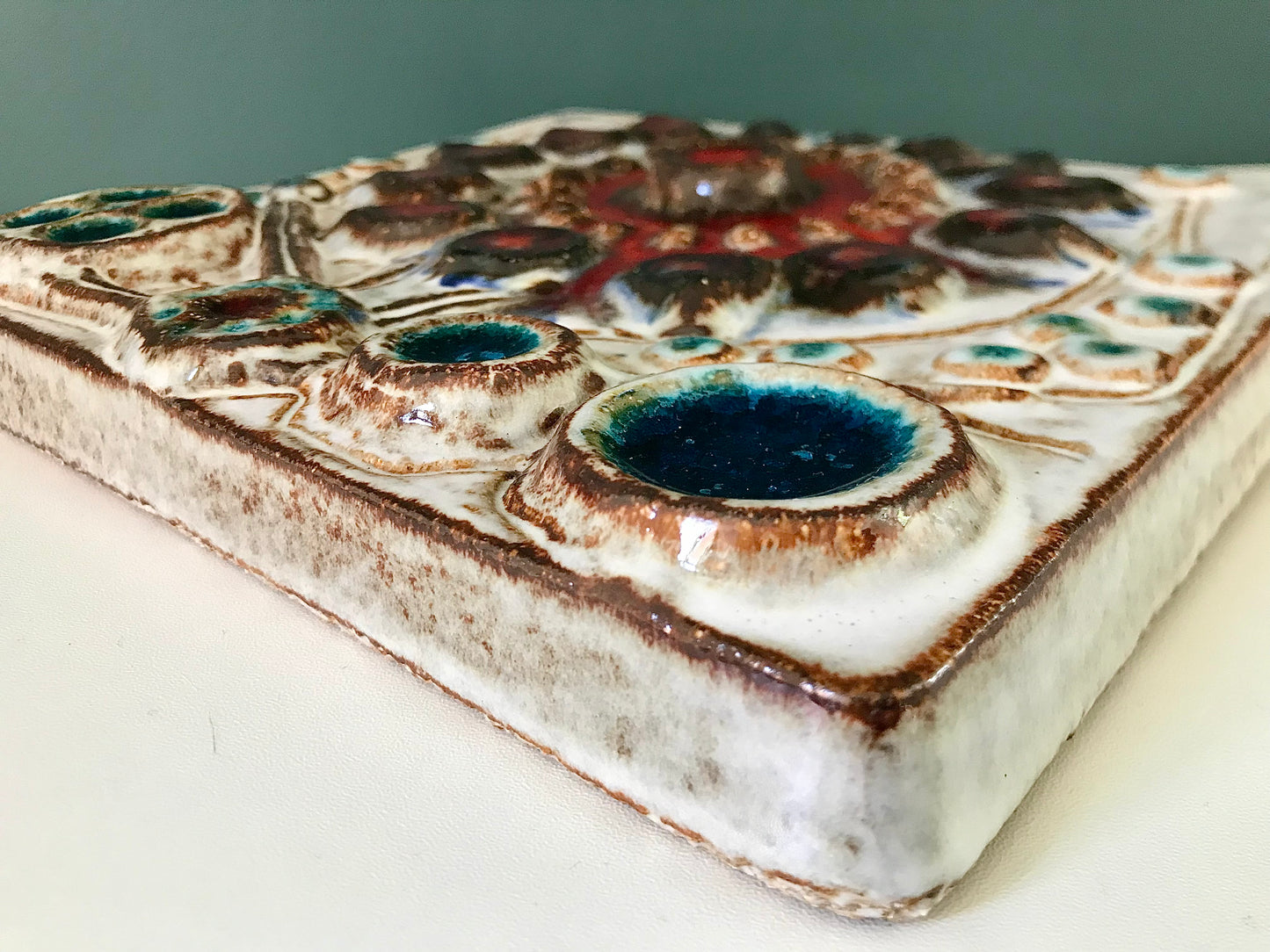 Soholm Pottery Danish Ceramic Wall Relief Turquoise Retro Vintage 1960s 1970s