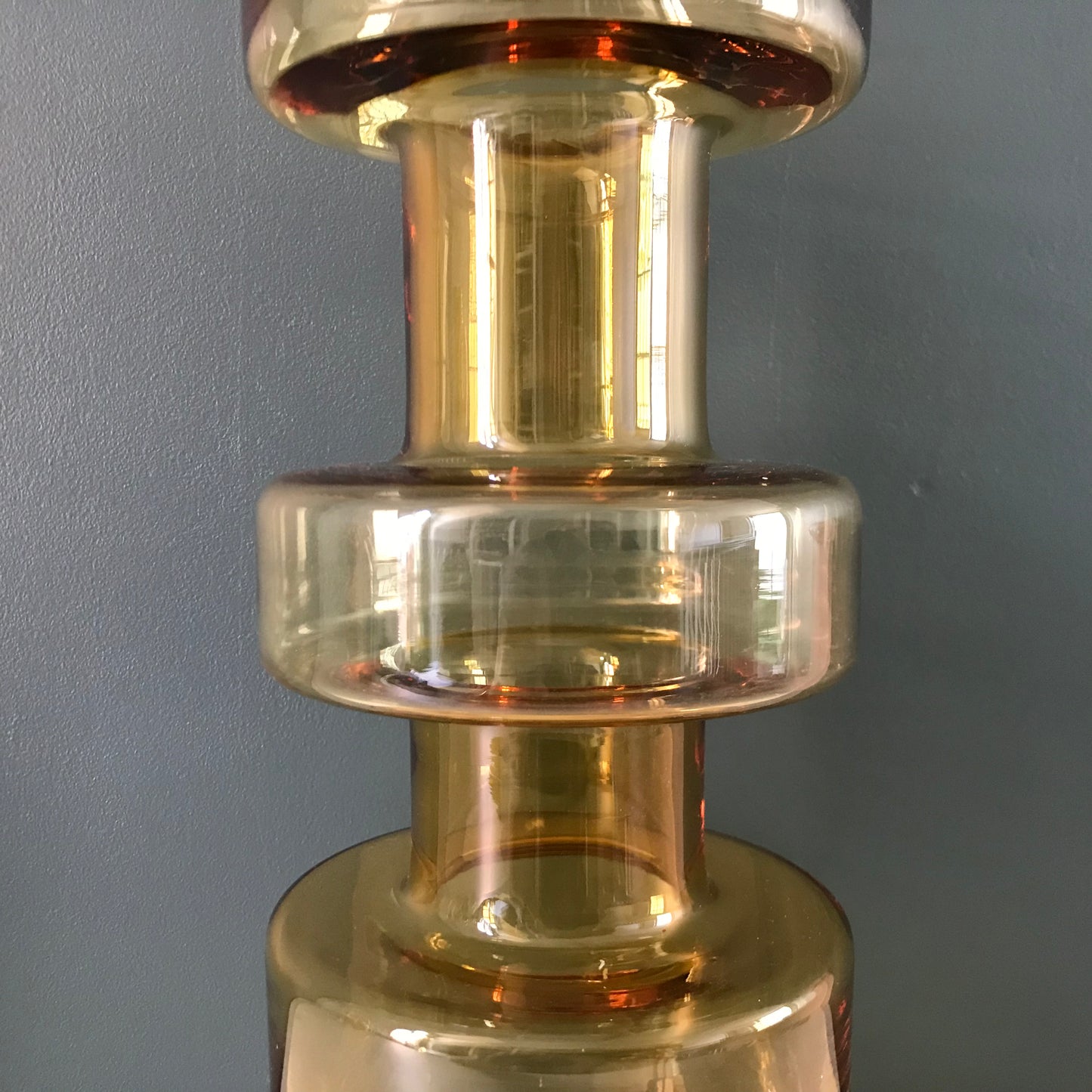 Riihimaki Amber Yellow Cog Glass Vase Tamara Aladin 1970s Scandinavian