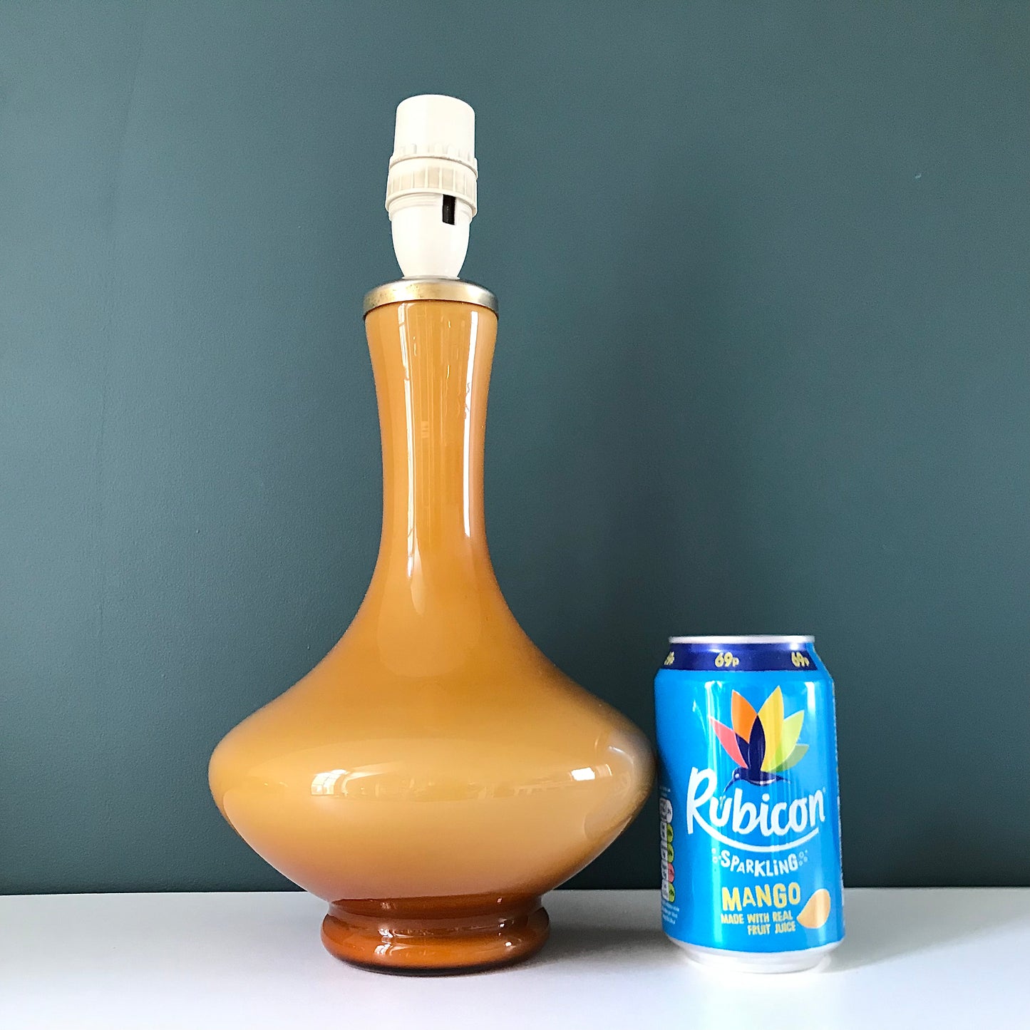 Vintage Yellow Glass Table Lamp Holmegaard Danish 1960s 1970s Scandinavian Italian Retro Vintage