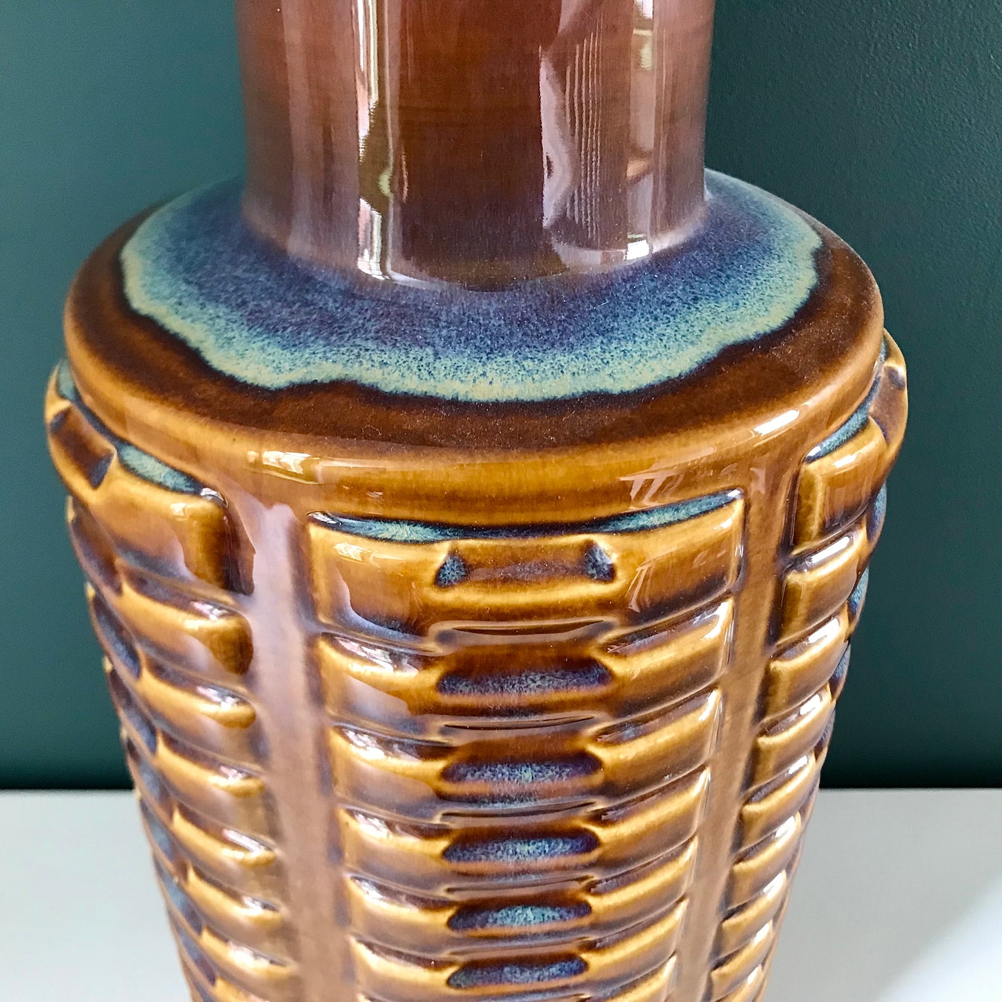 HUGE Soholm Pottery Amber Purple Danish Table Lamp 1960s Retro Scandinavian Light 1023
