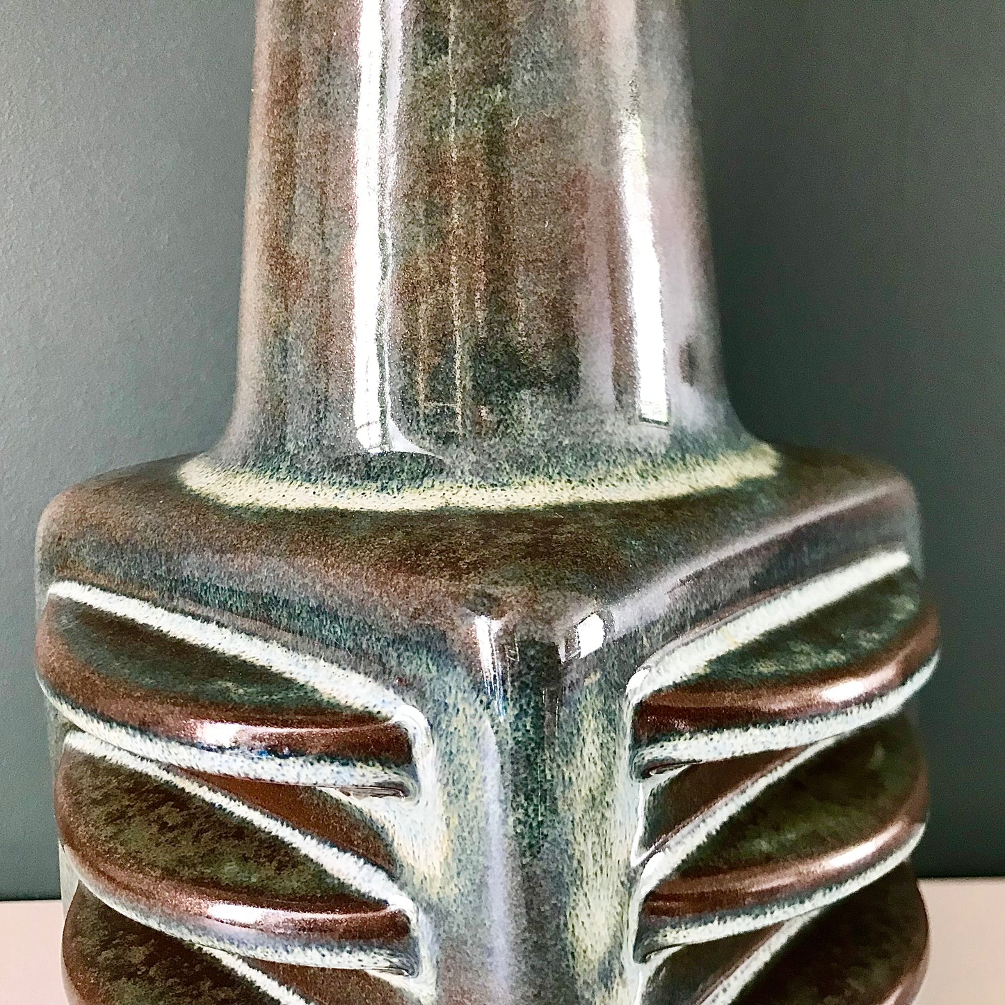 RESERVED HUGE Soholm Blue Green Danish Vase 1960s Pottery Retro Scandinavian 3407