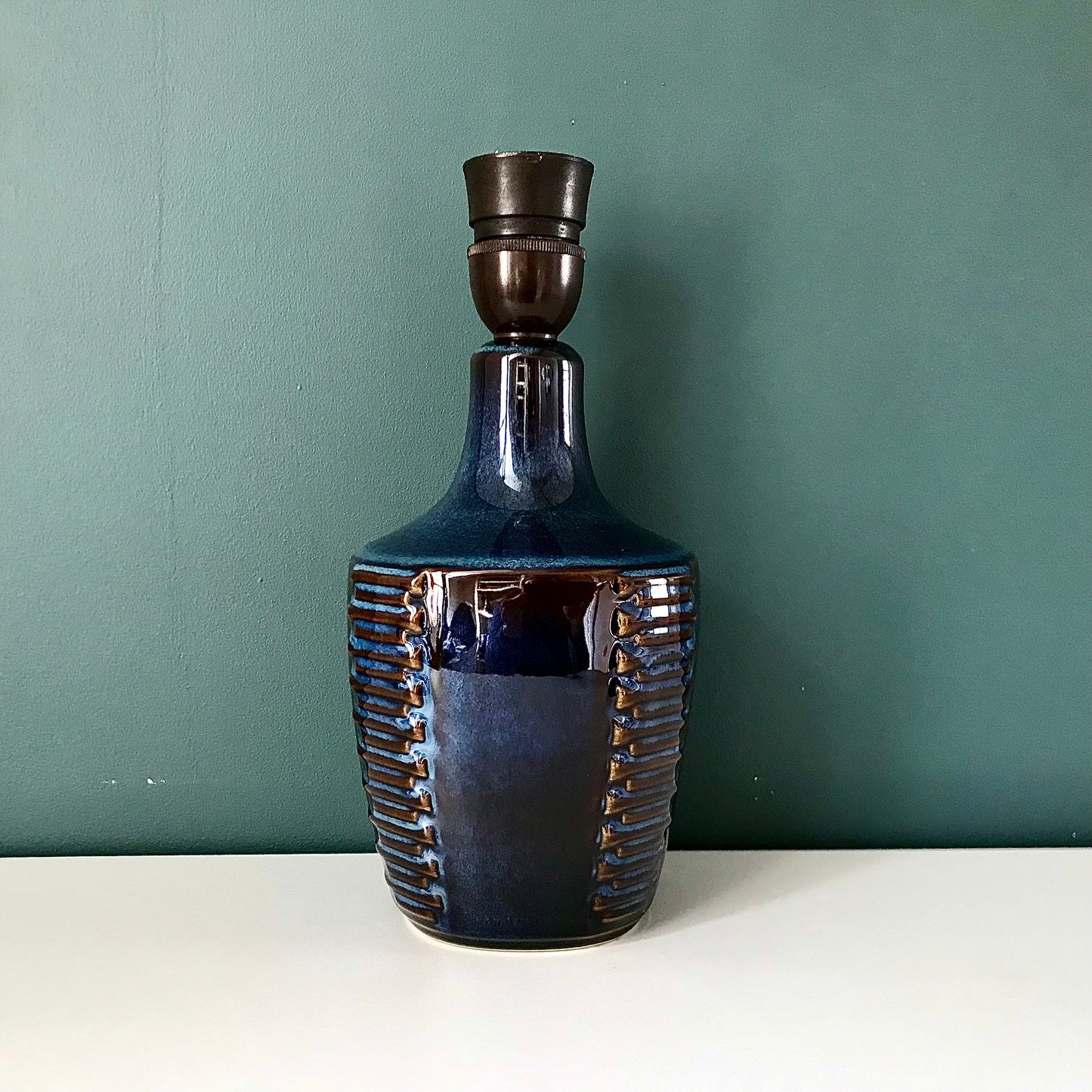 Soholm Pottery Blue Danish Table Lamp 1960s Retro Scandinavian 1025 (2)