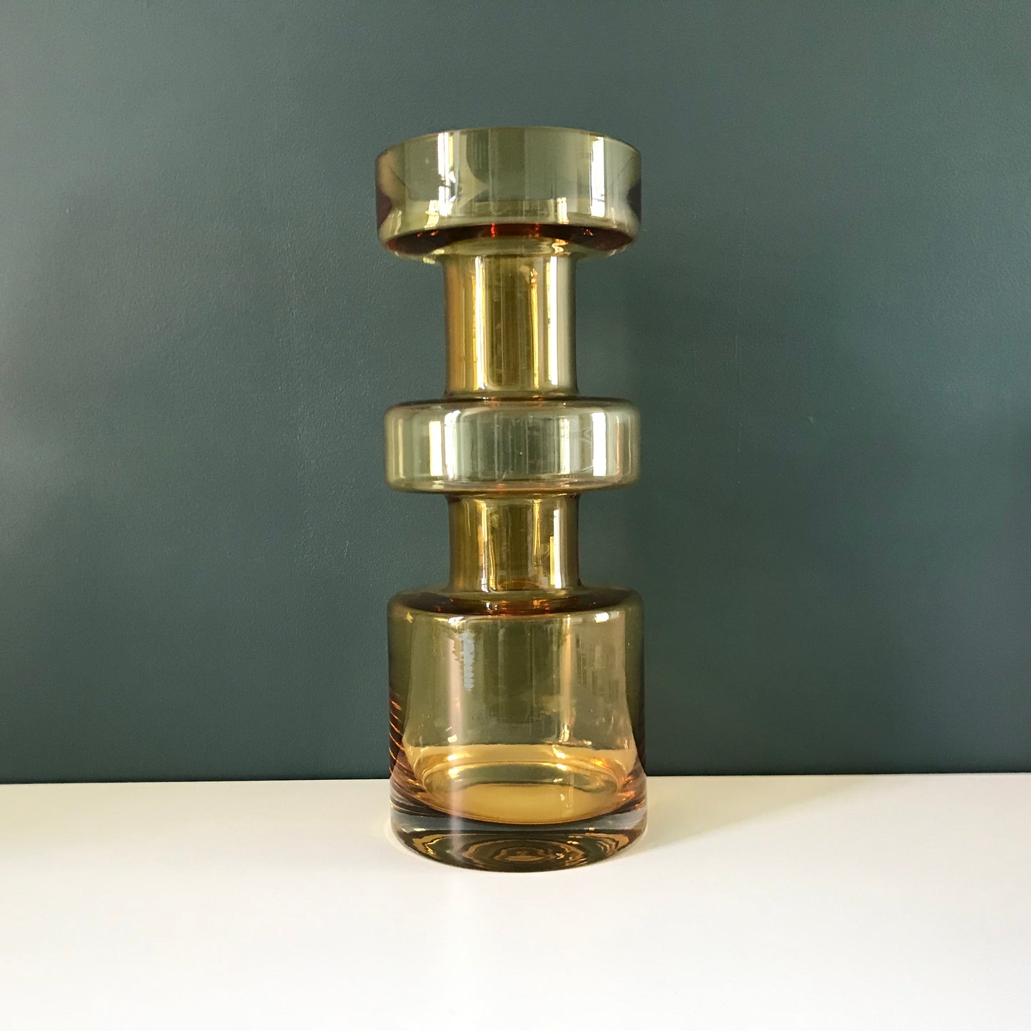 Riihimaki Amber Yellow Cog Glass Vase Tamara Aladin 1970s Scandinavian