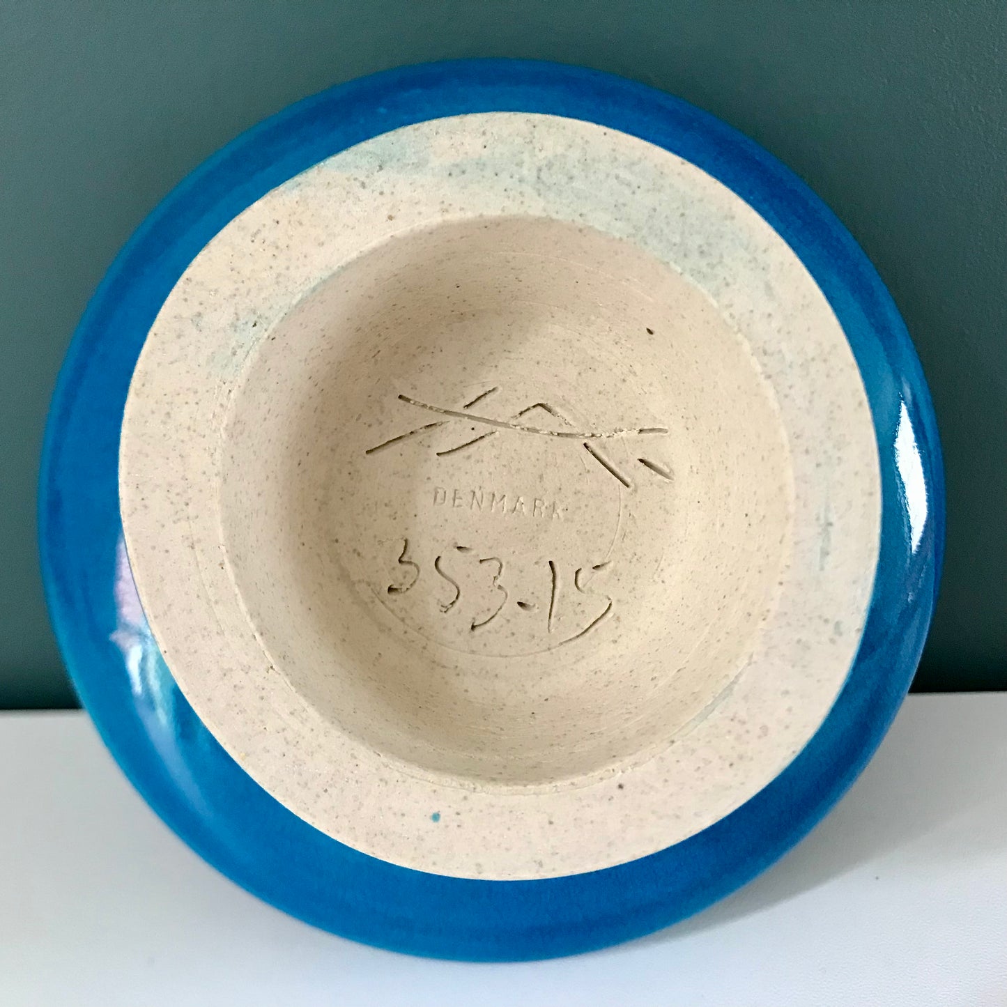 Kahler Danish Pottery Turquoise Blue Ceramic Candle Holder 1960s 1970s