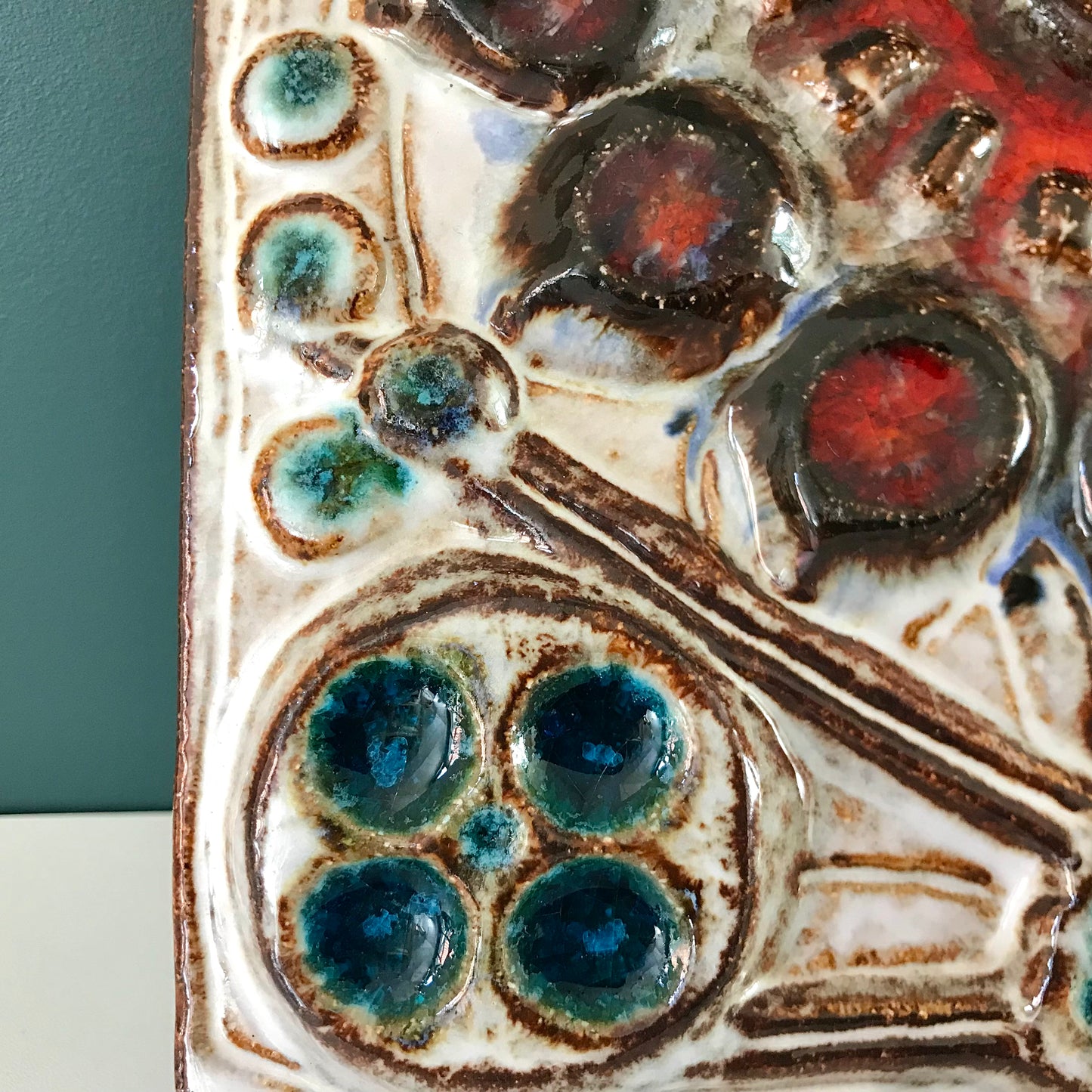 Soholm Pottery Danish Ceramic Wall Relief Turquoise Retro Vintage 1960s 1970s