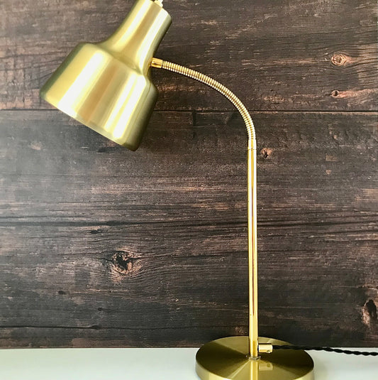 Vintage Danish Brass Desk Office Lamp Retro Gold Design 1960s 1970s
