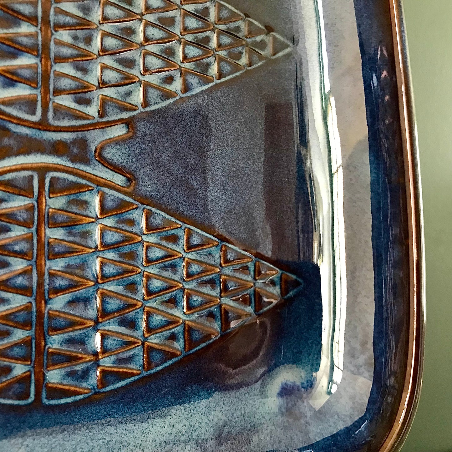 LARGE Soholm Pottery Danish Blue Ceramic Dish 1960s 1970s Fruit Bowl 3333