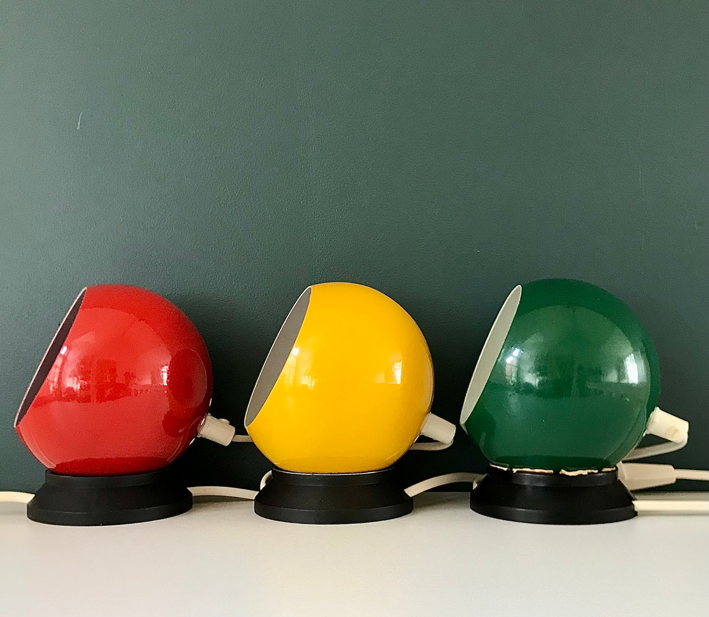 Danish Frandsen Ball Table Lamp Green Enamel 1970s Vintage Retro Light Atomic Era