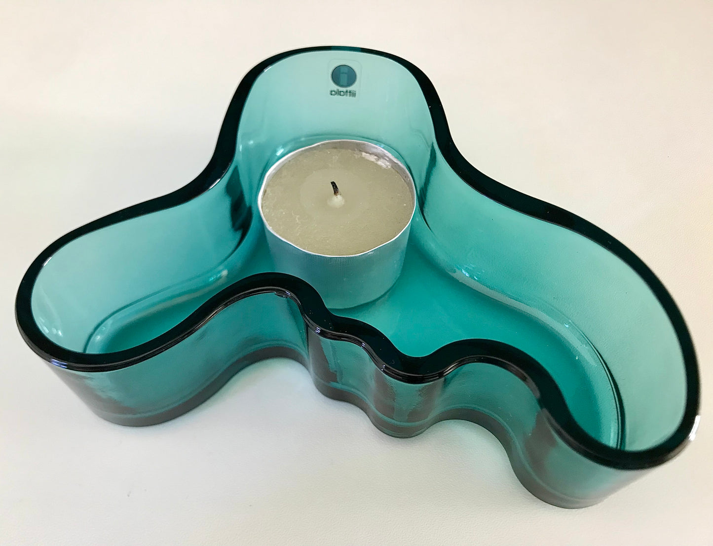 Boxed Iittala Alvar Aalto Savoy Petrol Blue Glass Dish 136mm Scandinavian Iconic Design