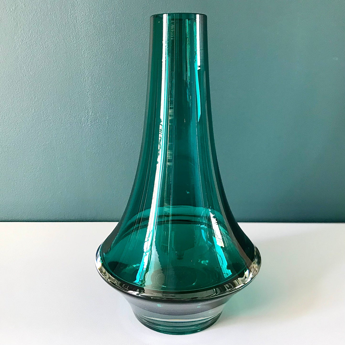 Riihimaki Turquoise Aqua Green Glass Vase Rocket 1960s 1970s Vintage Scandinavian Finnish Retro Present Emerald Gifts