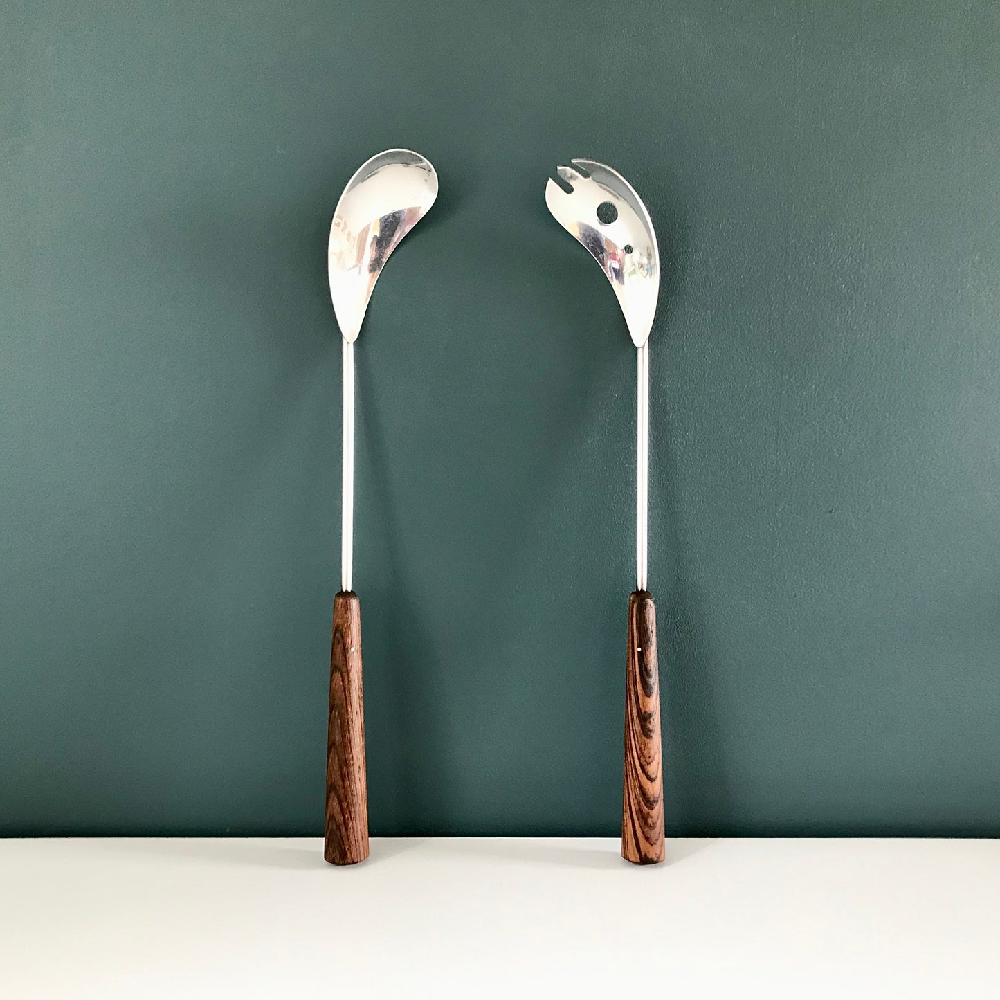 Danish Silver Teak Wood Serving Utensils Scandinavian Design Scandi Style Vintage Gifts Present