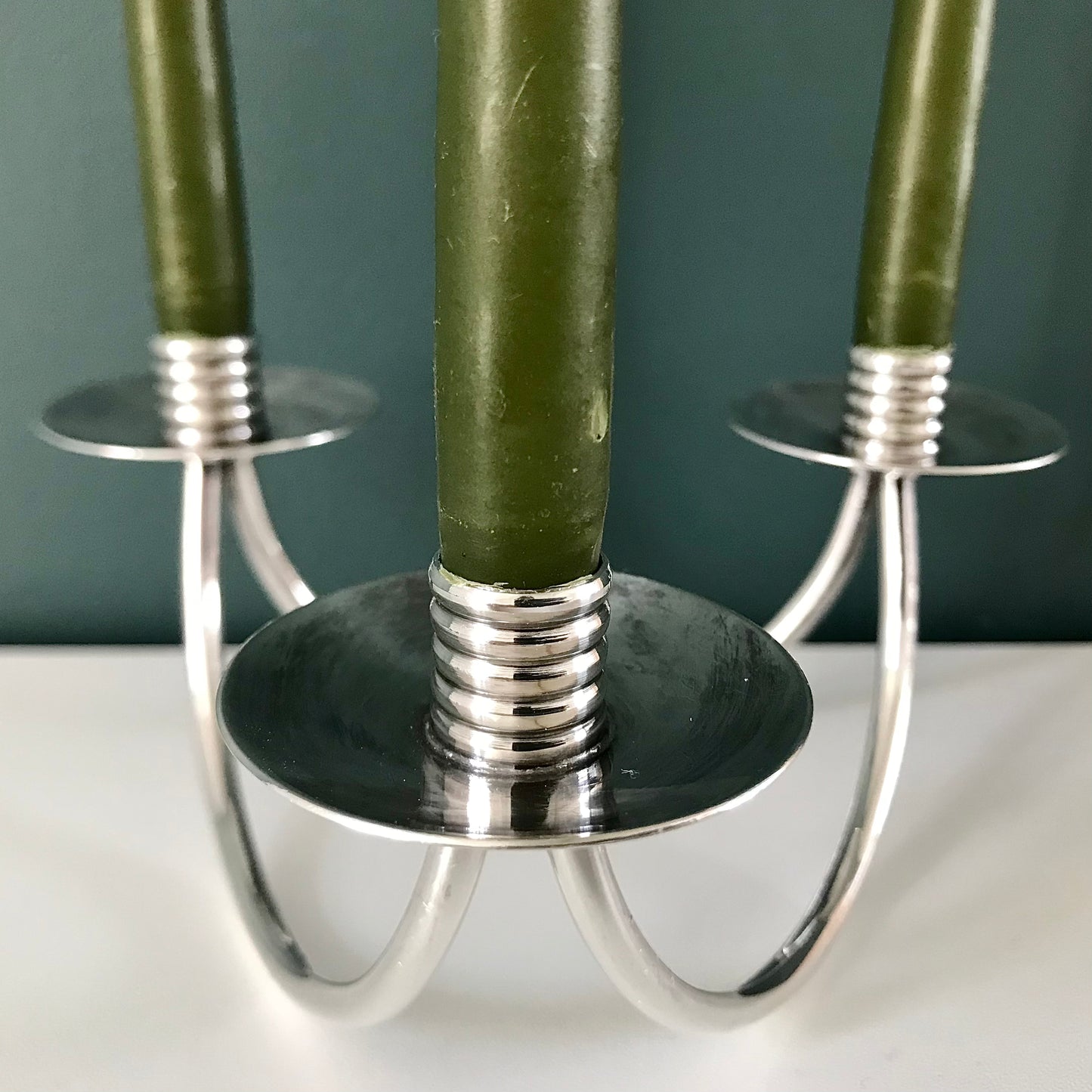 Vintage Danish Silver Candle Holder Candleabra 3 Prong Modernist 1950s 1960s