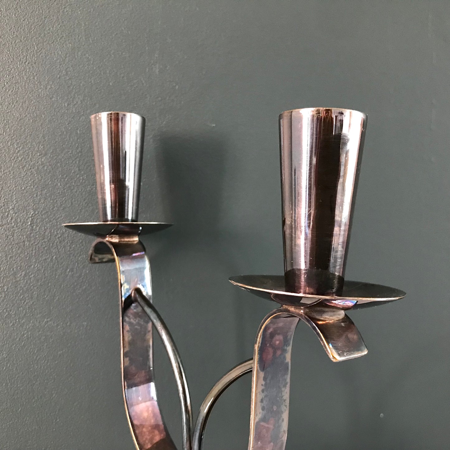 Vintage Danish Berg Silver Candle Holder Candleabra Modernist 1950s 1960s Asymmetric