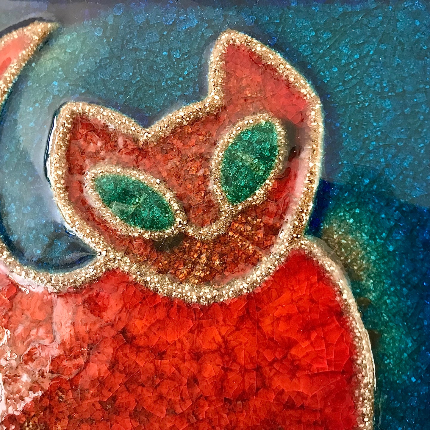 Soholm Pottery Danish Turquoise Red Ceramic Cat Wall Relief Retro Vintage